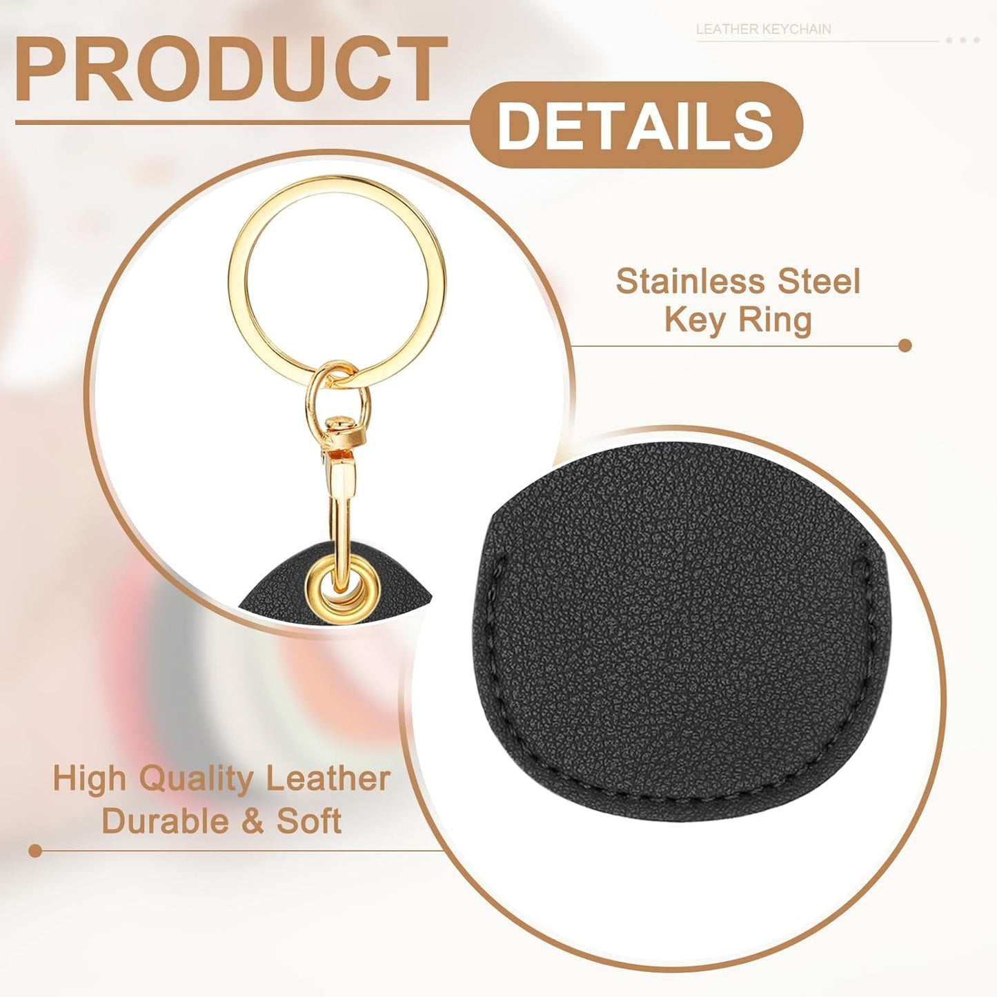 6pcs Leather Keychain Blanks,45mm Sublimation Blanks PU Key Chain Keyring with Rings,Water Drop Black -