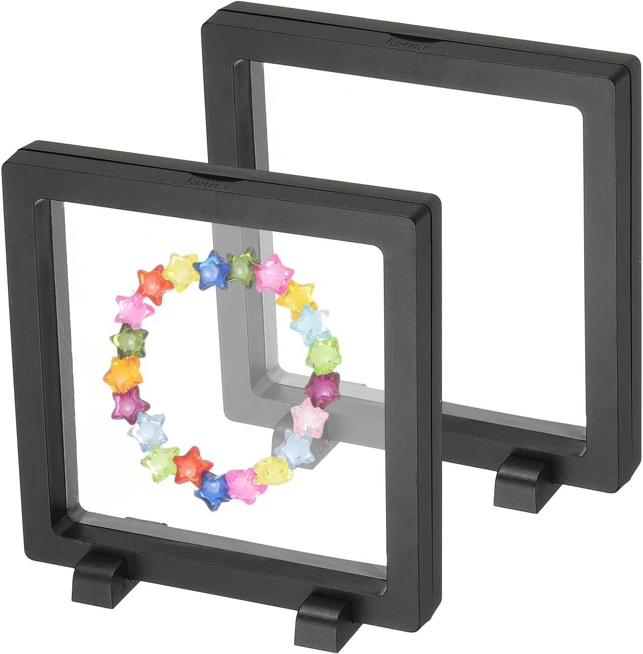2Pcs Floating Display Case, 5.5 Inch Jewelry Case Stand Challenge Coin Holder Frames Transparent Large Storage Box 3D for Necklace Bracelets Pendants, Black 5.5x5.5