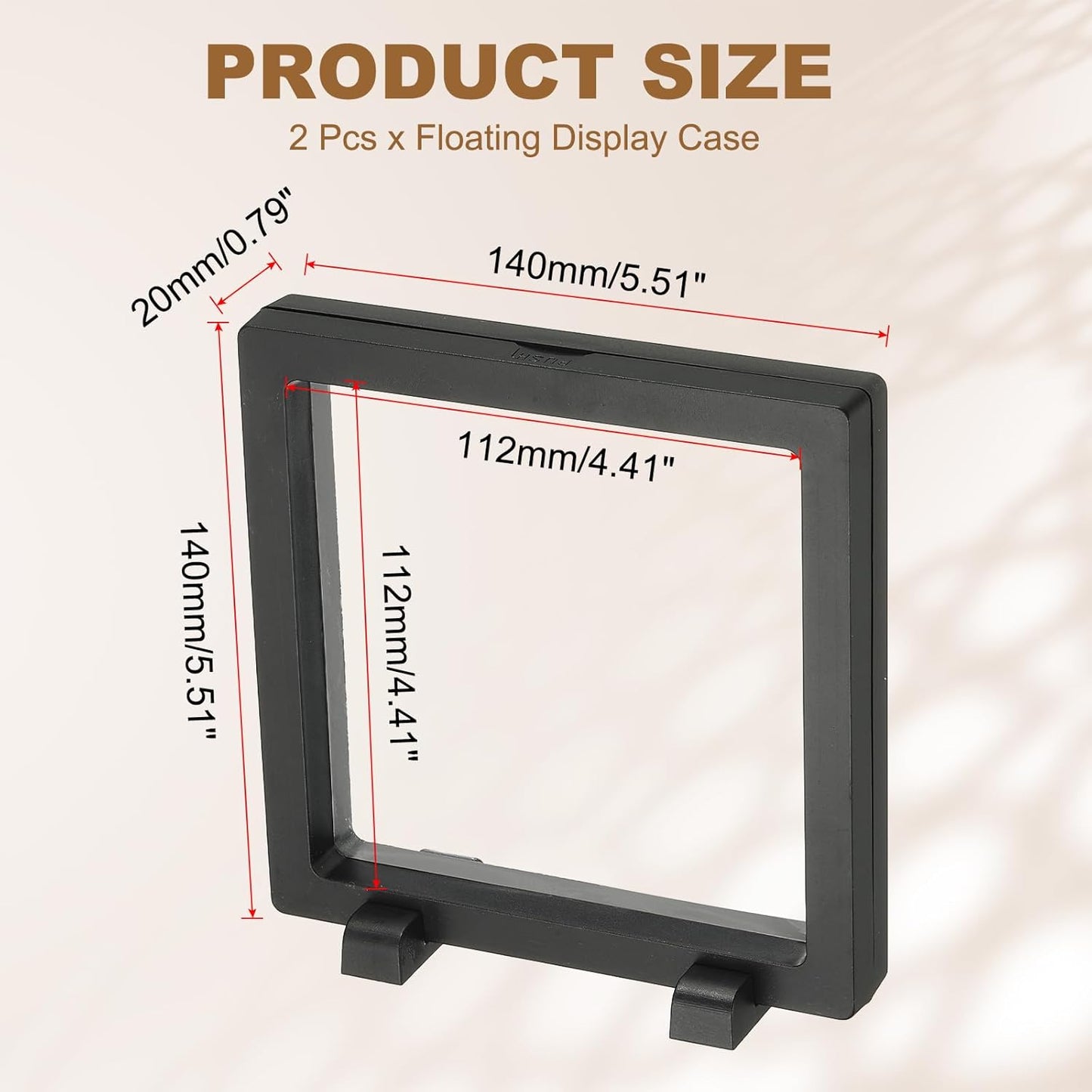 2Pcs Floating Display Case, 5.5 Inch Jewelry Case Stand Challenge Coin Holder Frames Transparent Large Storage Box 3D for Necklace Bracelets Pendants, Black 5.5x5.5