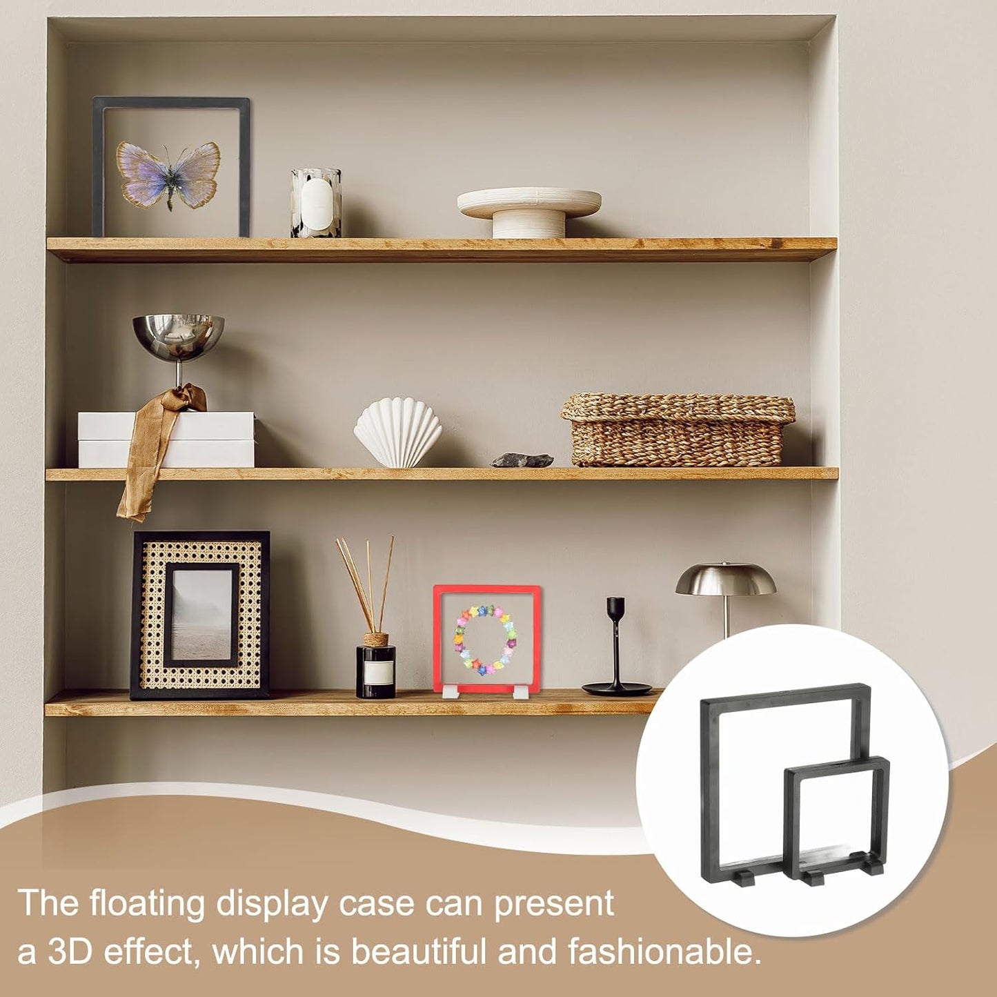 2Pcs Floating Display Case, 5.5 Inch Jewelry Case Stand Challenge Coin Holder Frames Transparent Large Storage Box 3D for Necklace Bracelets Pendants, Black 5.5x5.5