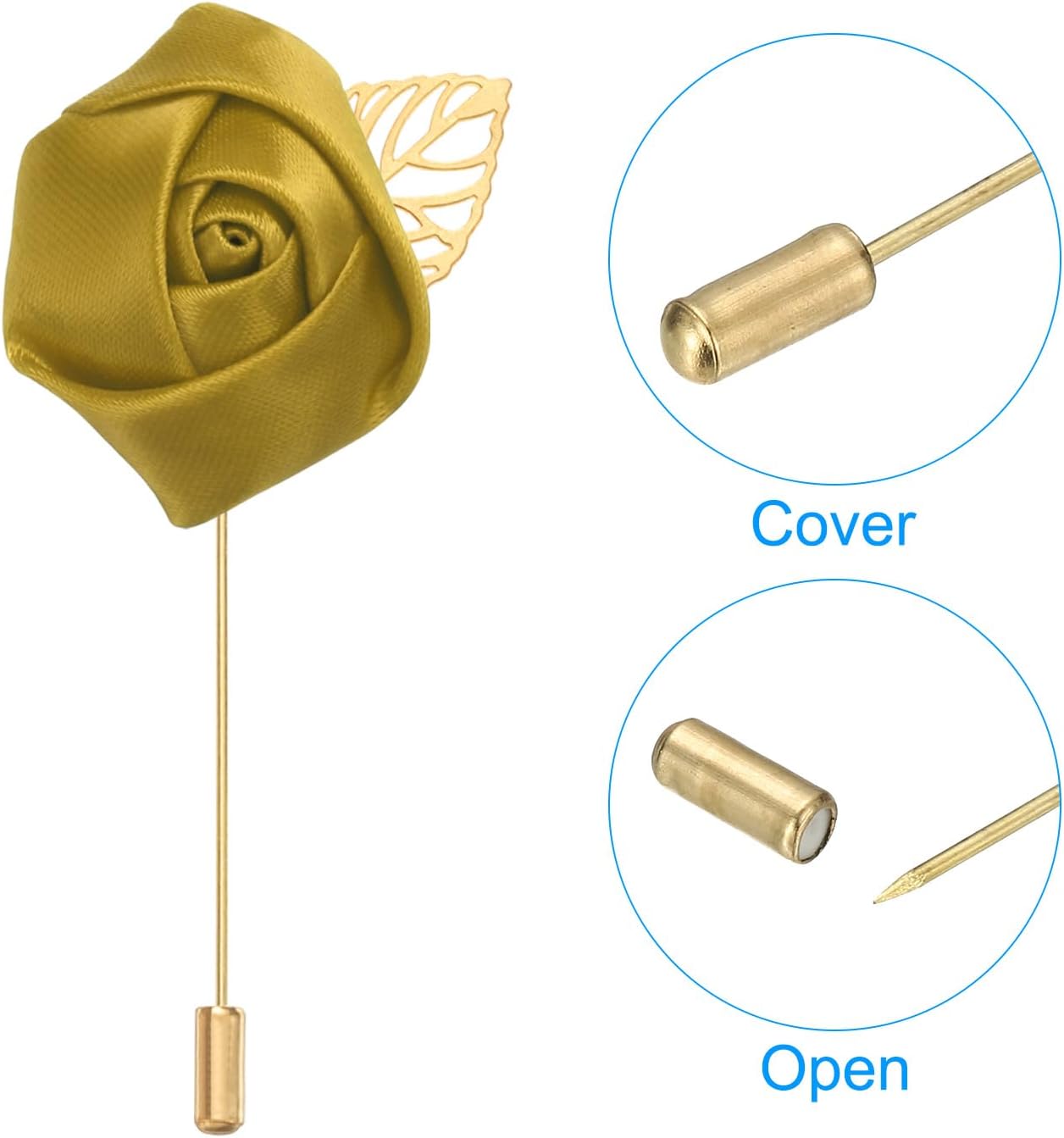 Rose Boutonnieres, 10 Pack Groom Wedding Boutonnieres Pocket Handmade Flower Lapel Pin for Men Ceremony Party Prom, Gold -