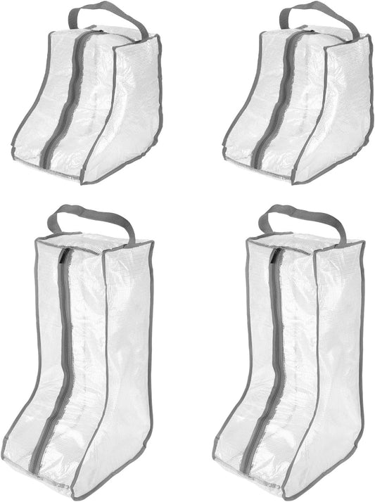 Boots Storage Bags, 4 Pack Waterproof Tall/Short Boot Carry Organizer Protector for Travel Daily Use, Gray -