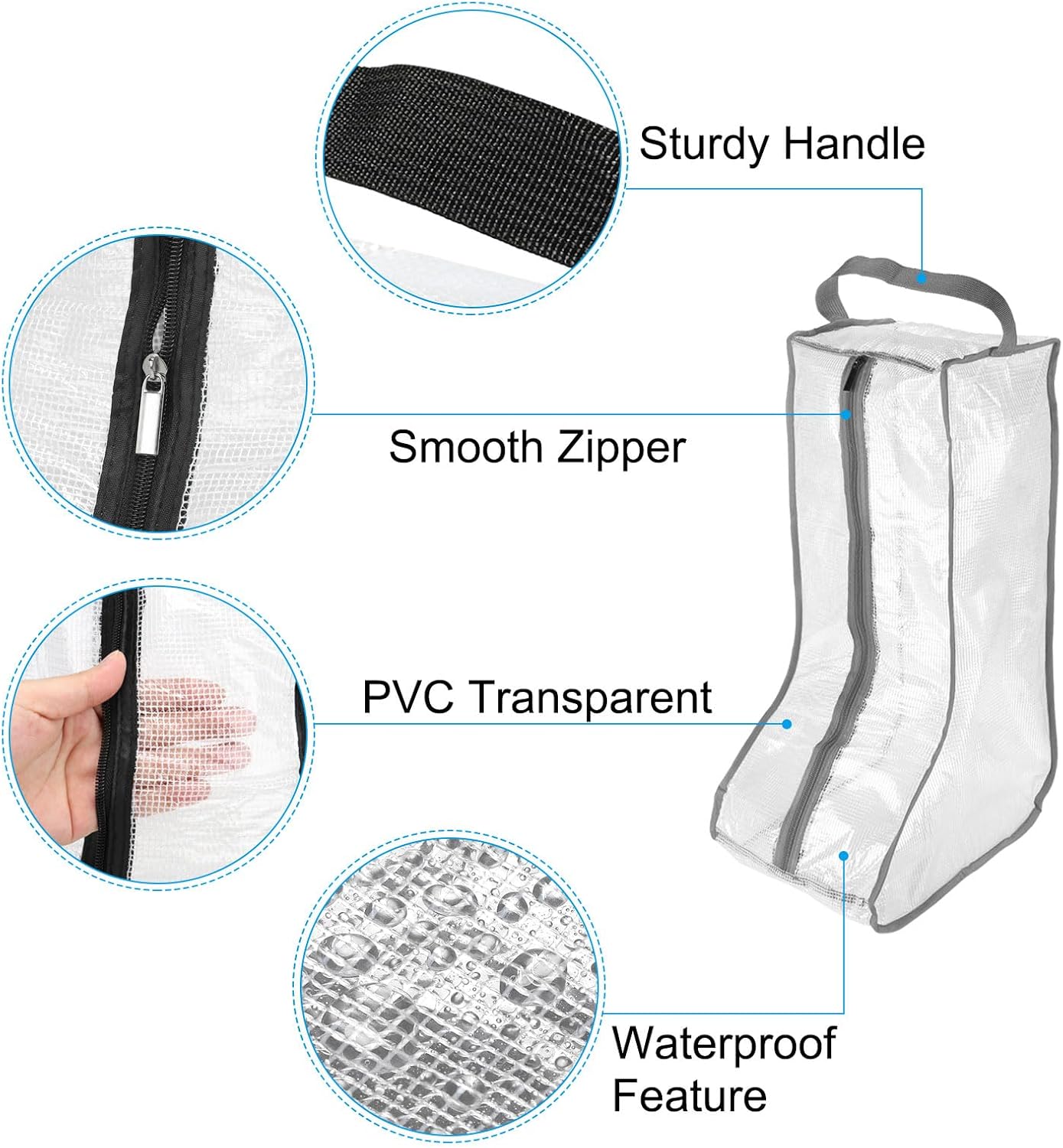 Boots Storage Bags, 4 Pack Waterproof Tall/Short Boot Carry Organizer Protector for Travel Daily Use, Gray -