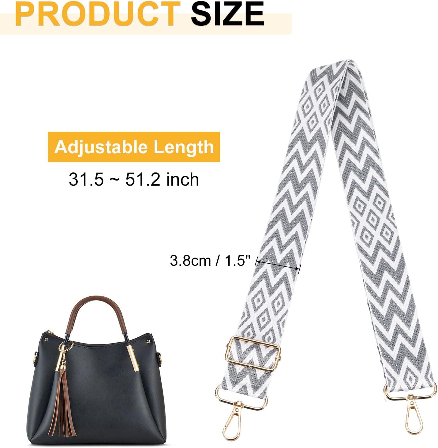 55in Purse Straps Replacement Crossbody, Bag Crossbody Universal Adjustable Canvas Bohemian for Purses Handbags Guitar, Gray -