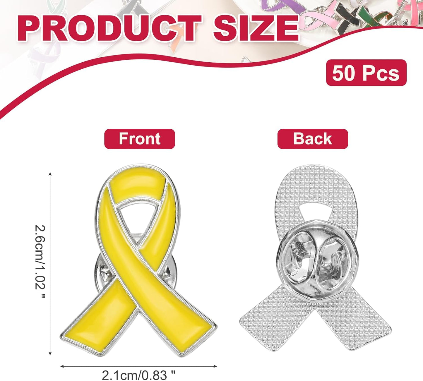 Ribbon Pins, Awareness Pins with Secure Clutch Back Enamel Lapel Brooch for Public Charity Support Fundraiser Events Yellow -