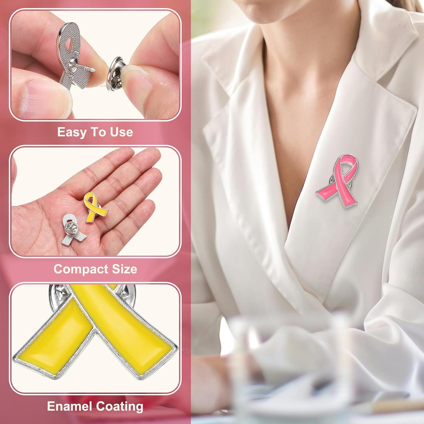 Ribbon Pins, Awareness Pins with Secure Clutch Back Enamel Lapel Brooch for Public Charity Support Fundraiser Events Yellow -