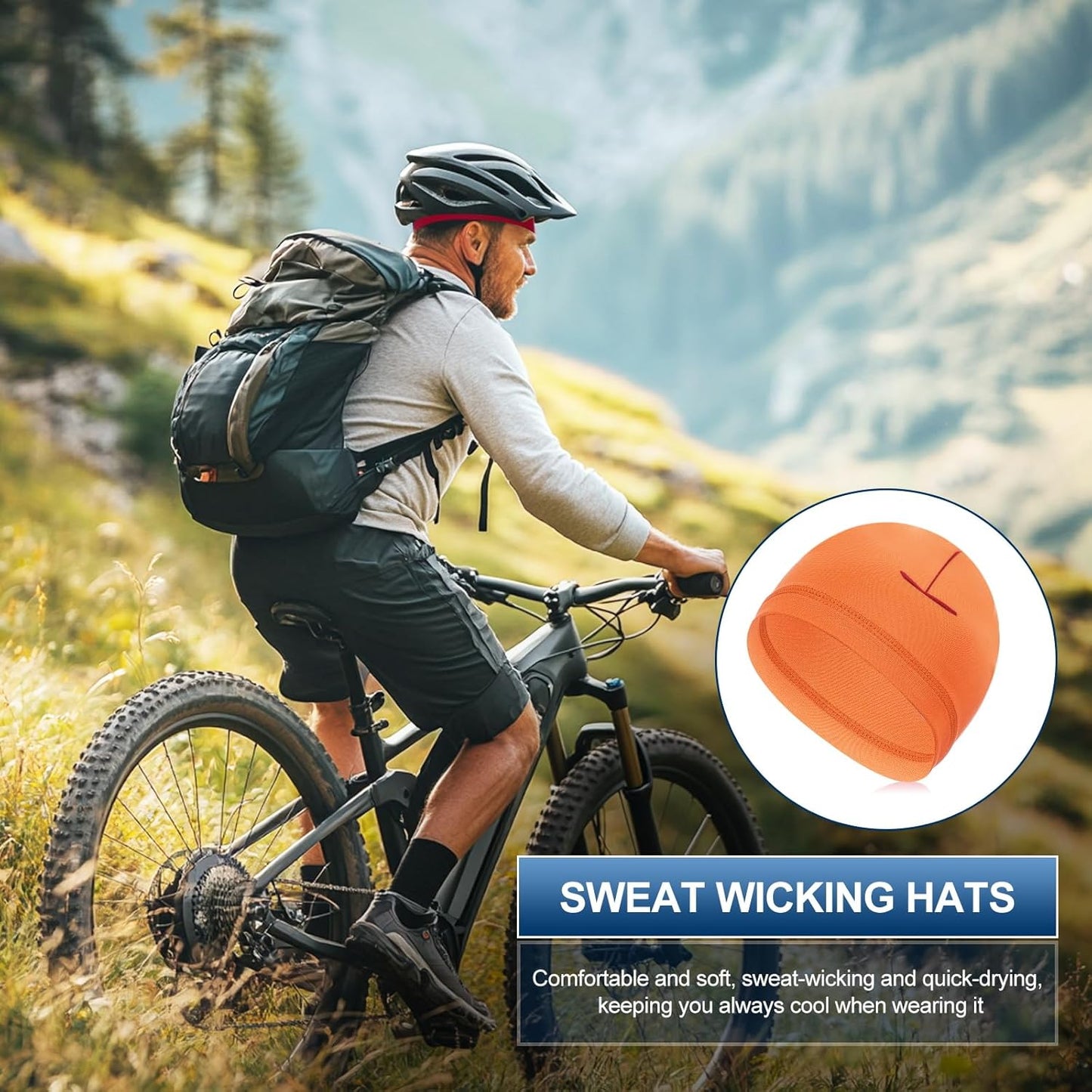 Helmet Liner Skull Cap for Men, Sweat Wicking Hats Stretchy Under Helmets Caps Orange -