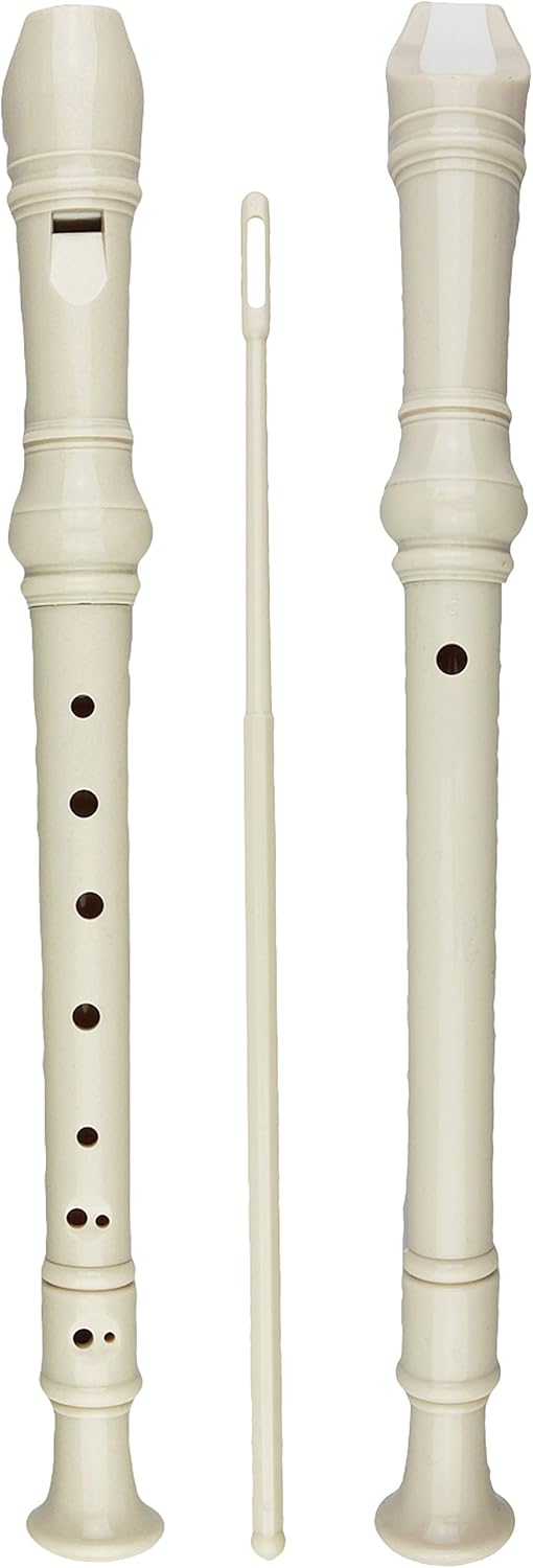 2 Pack German Style 8 Hole-3 Piece Descant Soprano Recorders with Cleaning Rod, Black Storage Bag, ABS Material (Ivory White and Black) Ivory