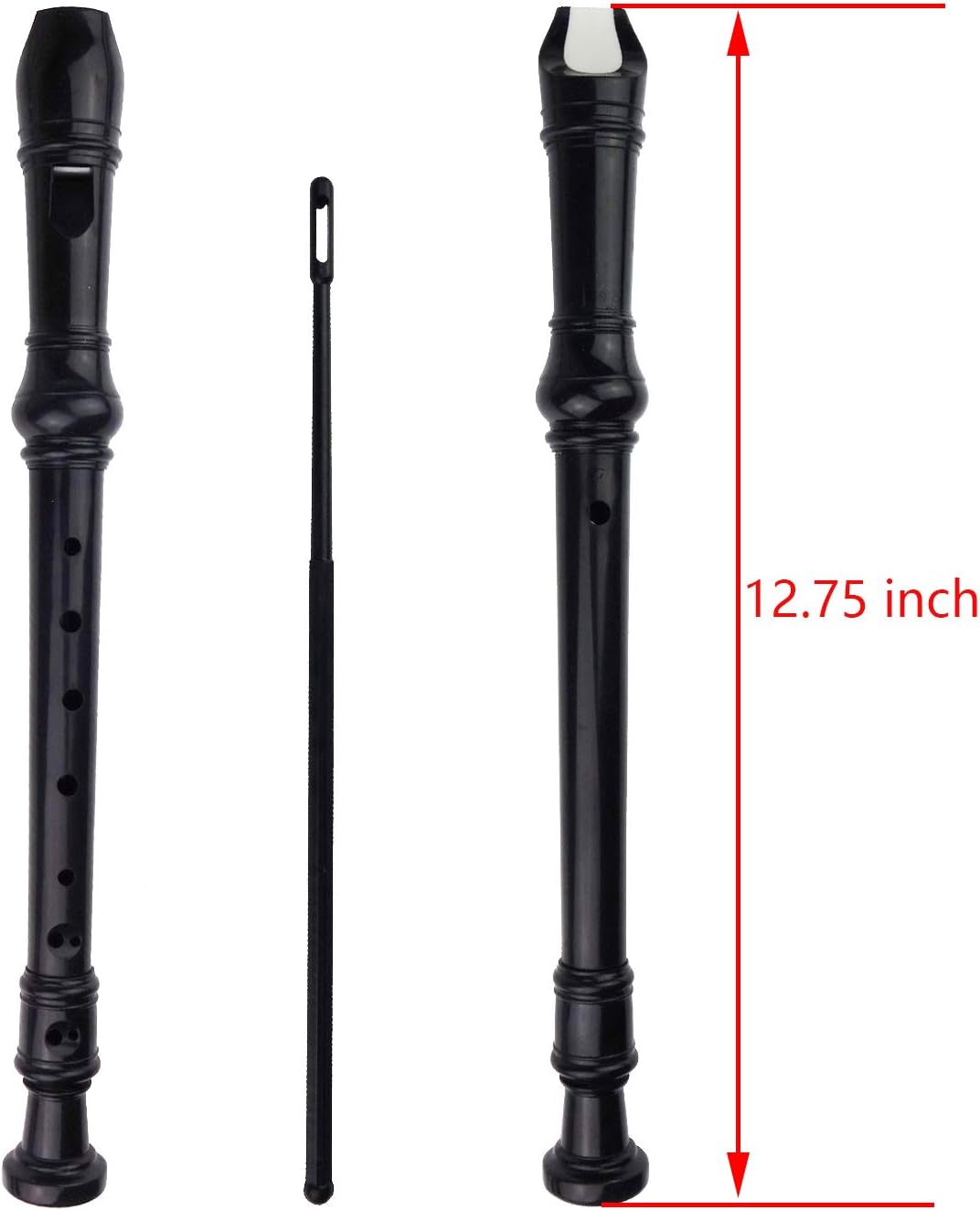 2 Pack German Style 8 Hole-3 Piece Descant Soprano Recorders with Cleaning Rod, Black Storage Bag, ABS Material (Ivory White and Black) Ivory