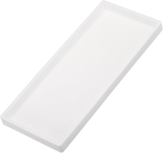Silicone Bathroom Tray, 12" x 5" Soap Dispenser Tray Jewelry Organizer Dish for Restroom, Dresser, Kitchen Sink Jewelry, Coin, Key, Pure White 11.8" 4.9" 0.8"