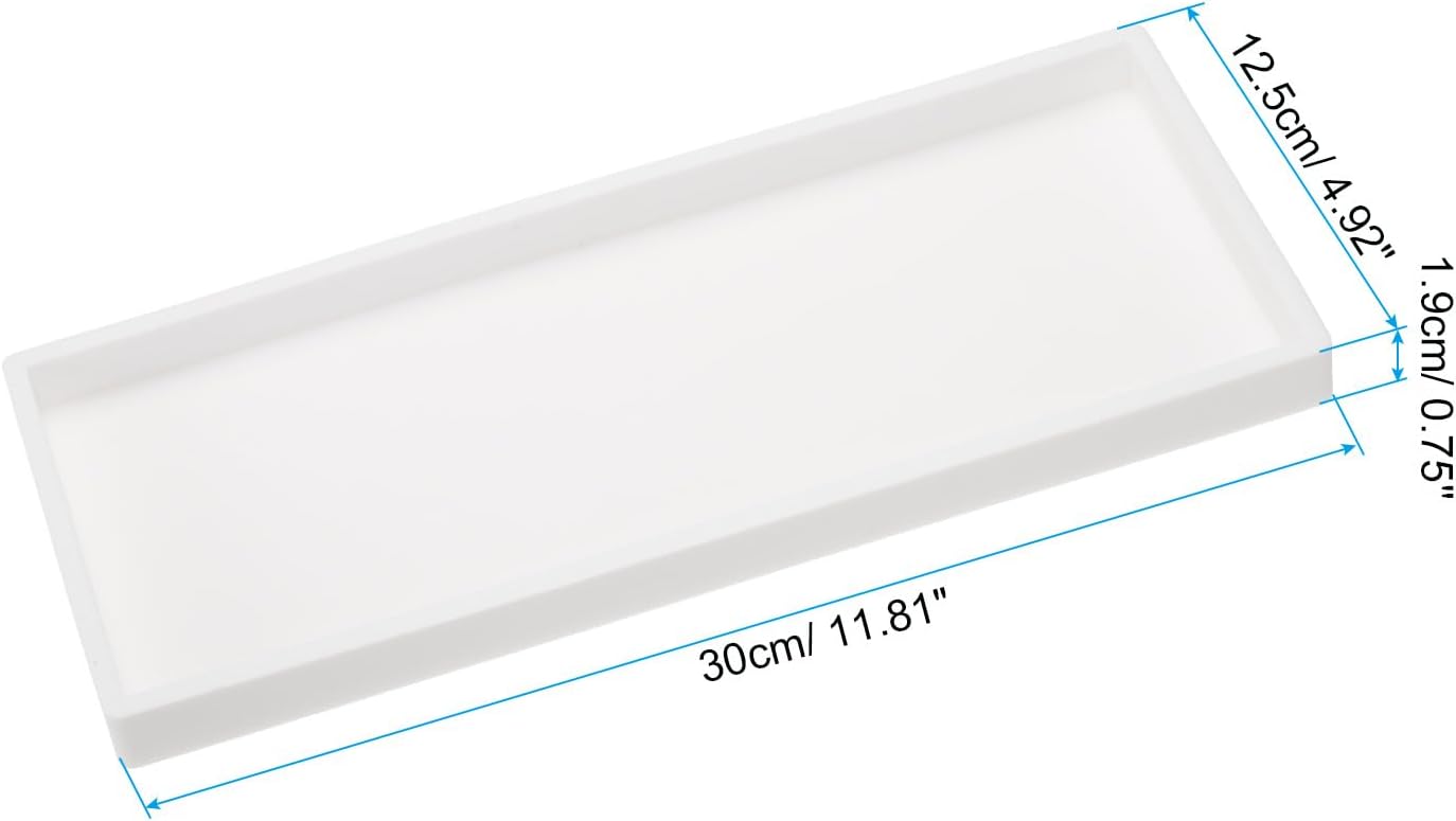 Silicone Bathroom Tray, 12" x 5" Soap Dispenser Tray Jewelry Organizer Dish for Restroom, Dresser, Kitchen Sink Jewelry, Coin, Key, Pure White 11.8" 4.9" 0.8"