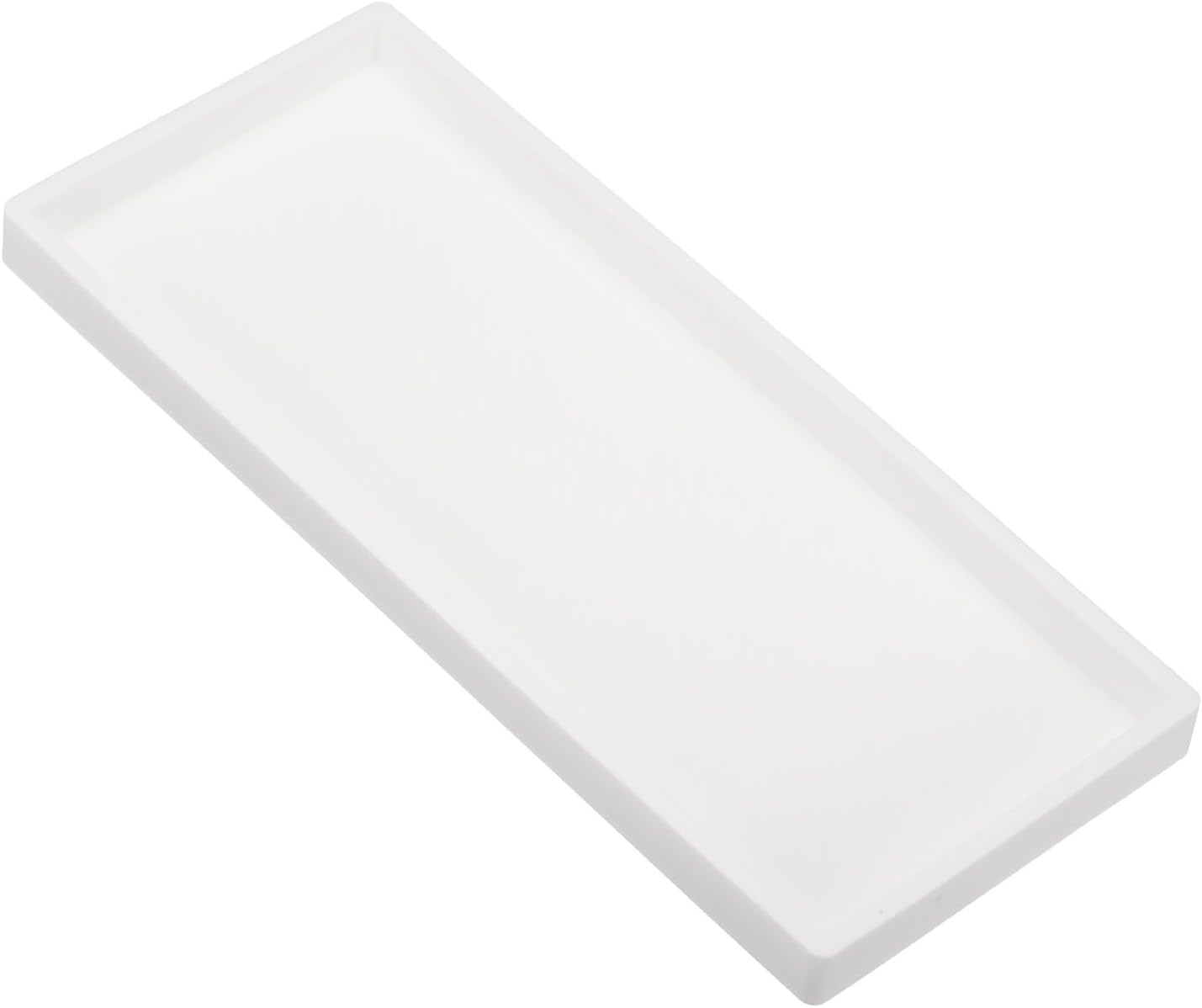 Silicone Bathroom Tray, 12" x 5" Soap Dispenser Tray Jewelry Organizer Dish for Restroom, Dresser, Kitchen Sink Jewelry, Coin, Key, Pure White 11.8" 4.9" 0.8"