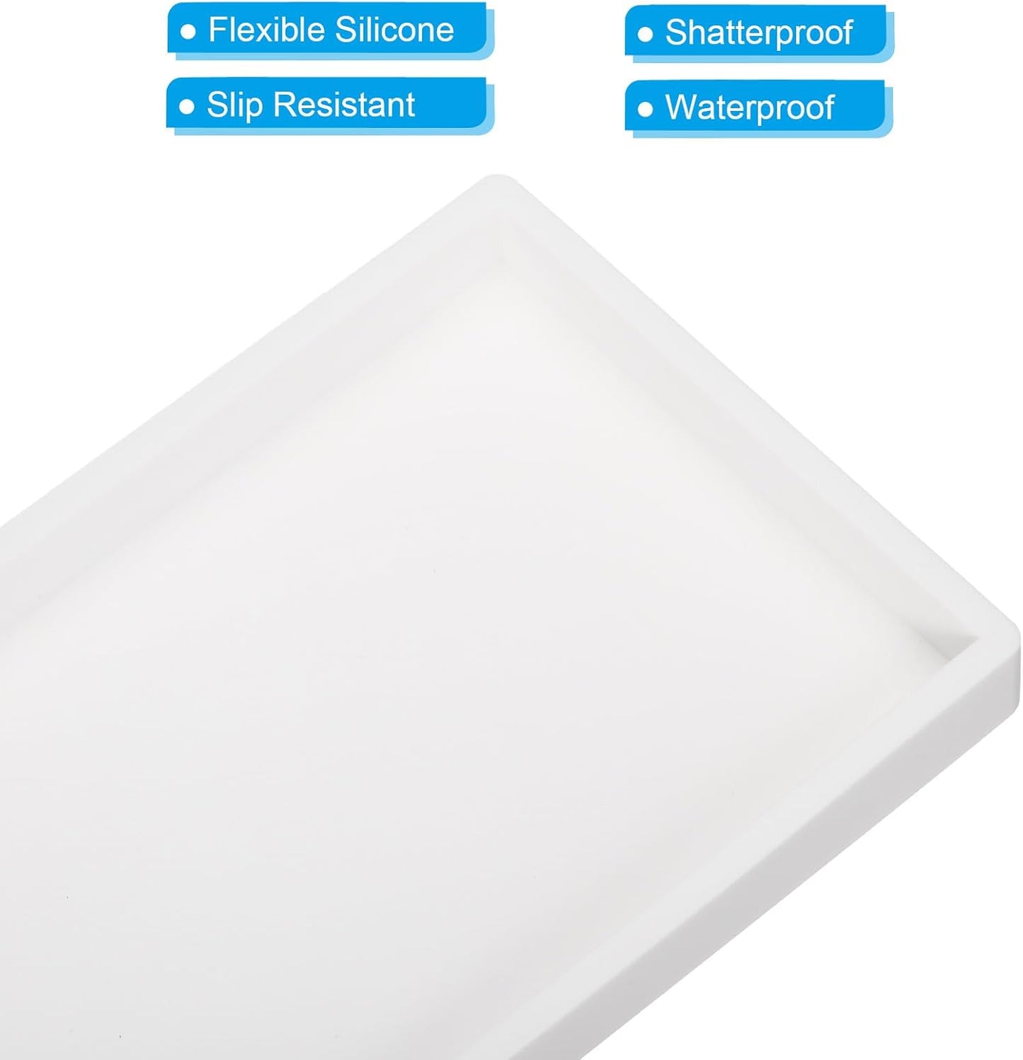 Silicone Bathroom Tray, 12" x 5" Soap Dispenser Tray Jewelry Organizer Dish for Restroom, Dresser, Kitchen Sink Jewelry, Coin, Key, Pure White 11.8" 4.9" 0.8"