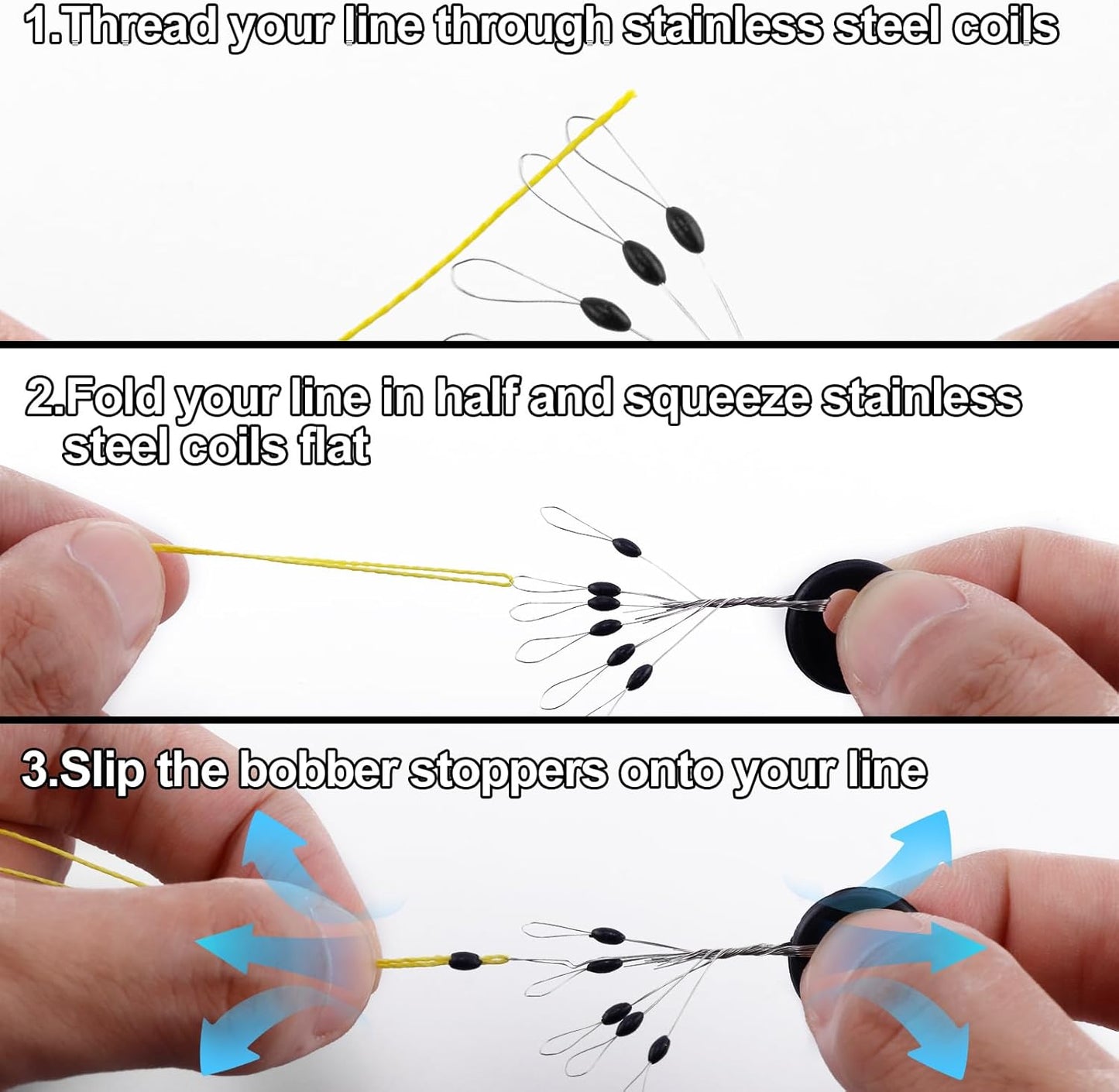 1200pcs Fishing Rubber Bobber Stoppers 6 in 1 Float Sinker Stops Black Oval Cylinder for Line Shape M(4-8LB Line)