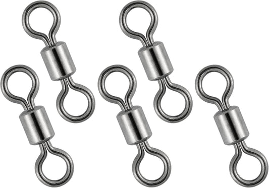 50 Pack Fishing Micro Swivels Fly Rolling Barrel Black Nickel High Strength Solid Rings Hook line Connector - 7mm(20LB)-50pk