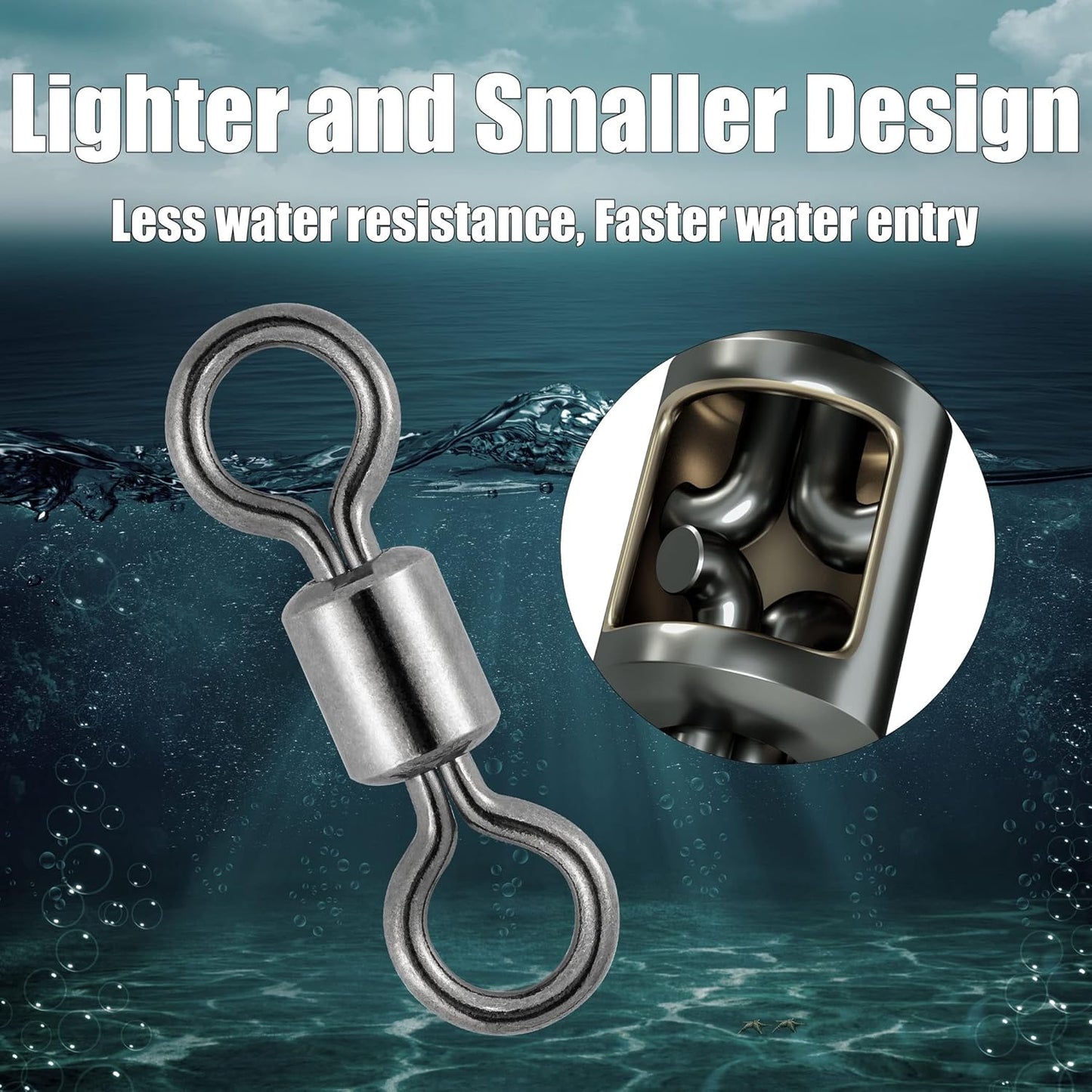 50 Pack Fishing Micro Swivels Fly Rolling Barrel Black Nickel High Strength Solid Rings Hook line Connector - 7mm(20LB)-50pk