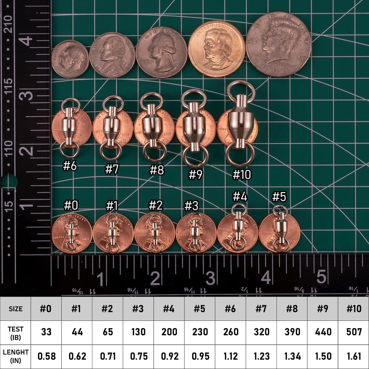 20 Pack Fishing Swivels, Ball Bearing Swivels Tackles, Copper Stainless Steel Solid Rings High Strength Barrel Saltwater - #8-390LB-20