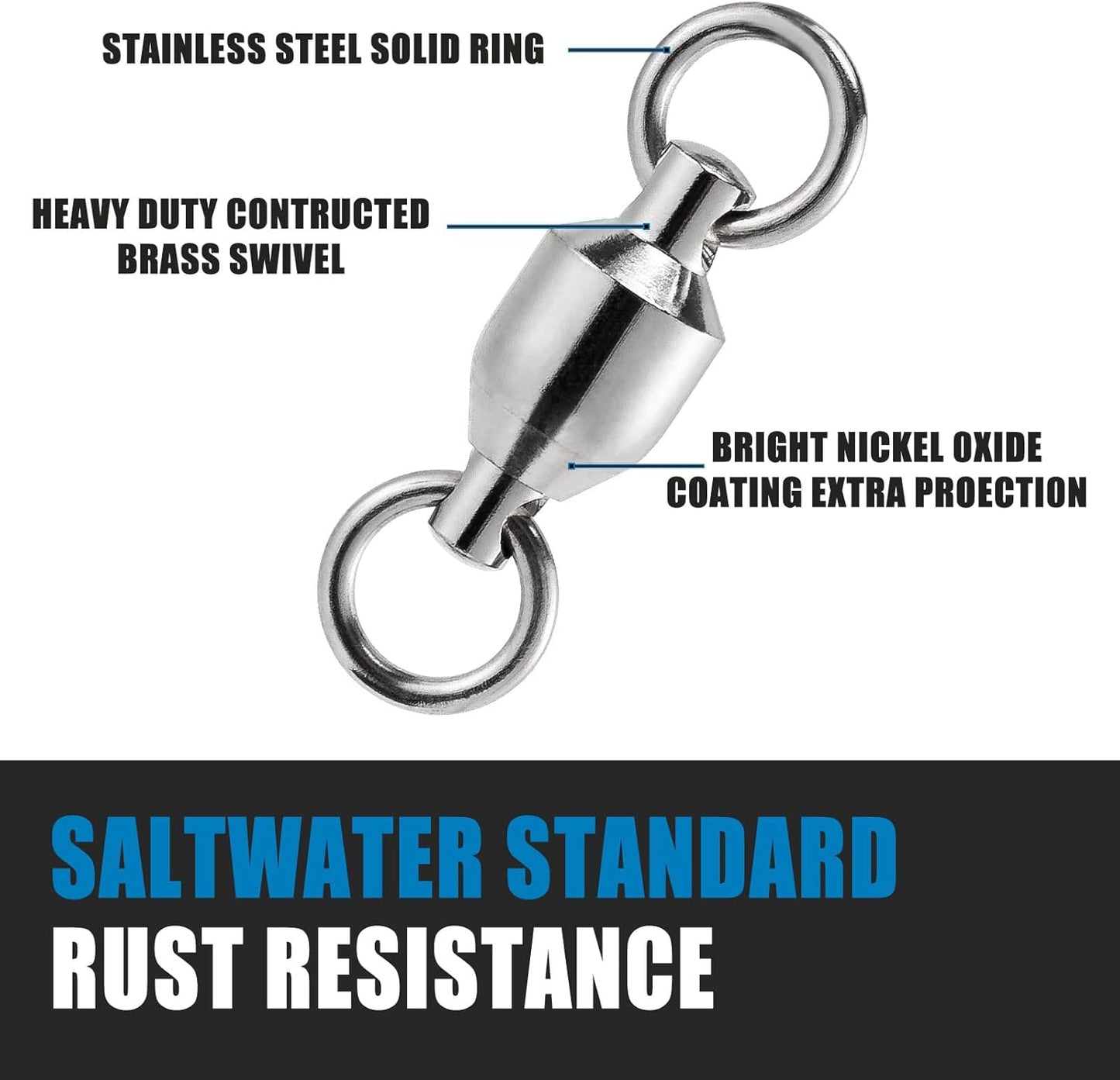 20 Pack Fishing Swivels, Ball Bearing Swivels Tackles, Copper Stainless Steel Solid Rings High Strength Barrel Saltwater - #8-390LB-20