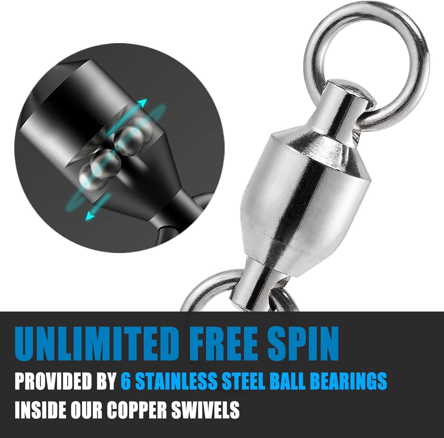 20 Pack Fishing Swivels, Ball Bearing Swivels Tackles, Copper Stainless Steel Solid Rings High Strength Barrel Saltwater - #8-390LB-20