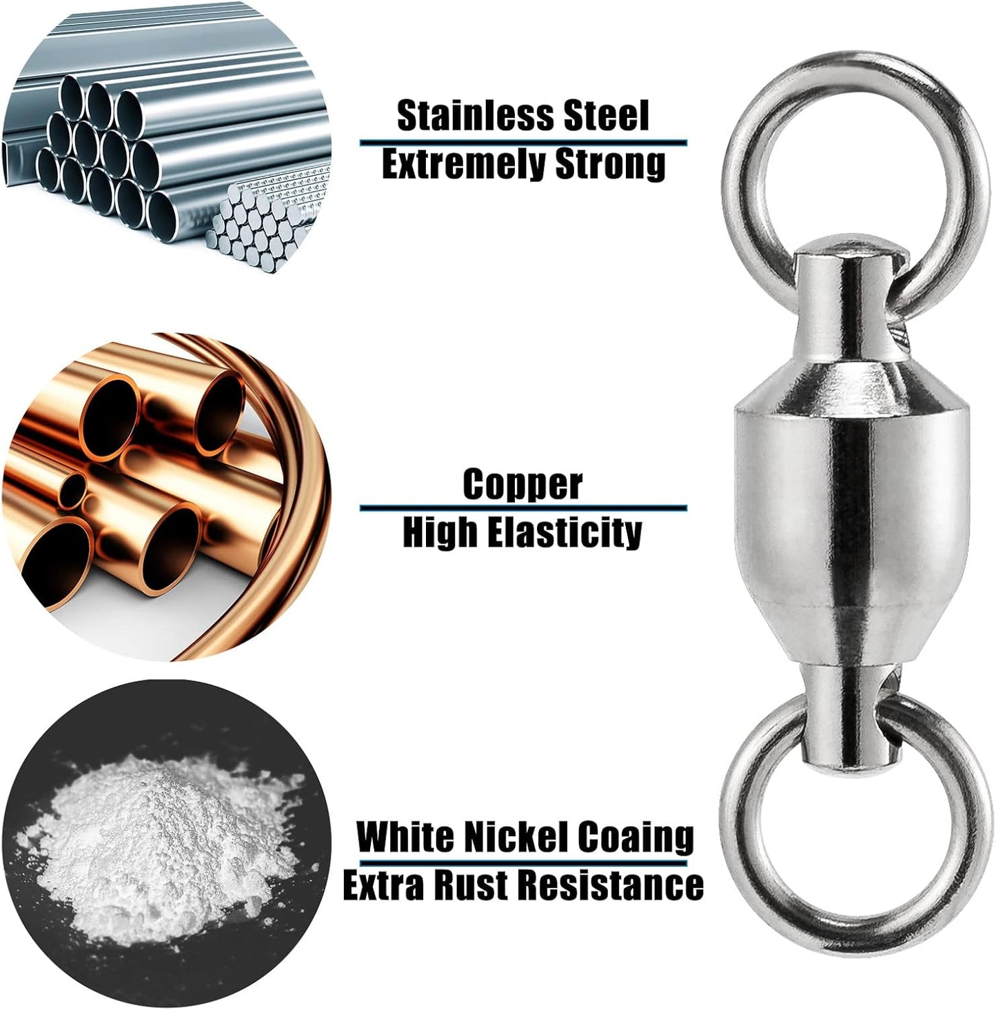 20 Pack Fishing Swivels, Ball Bearing Swivels Tackles, Copper Stainless Steel Solid Rings High Strength Barrel Saltwater - #8-390LB-20