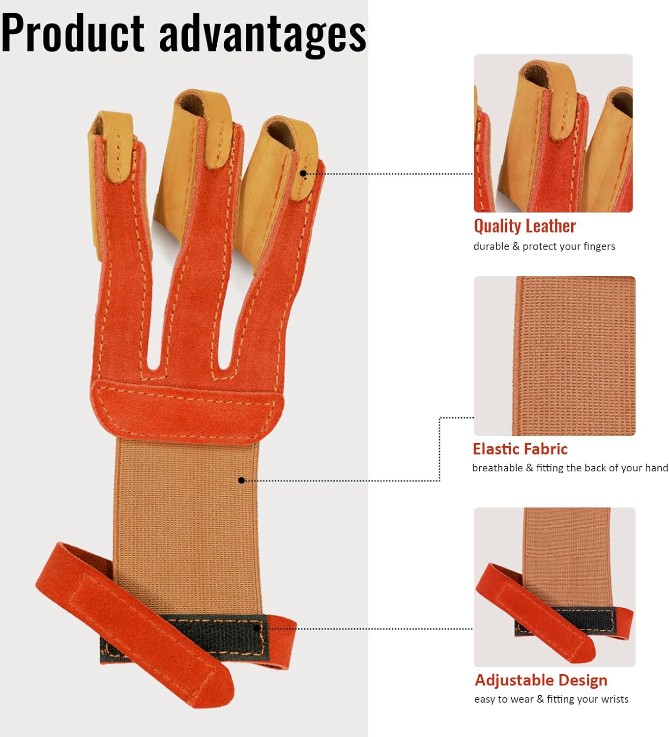 Archery Gloves 3 Finger Leather Shooting Glove Protective Gear Accessories for Traditional Bow Recurve Men Adult Women -