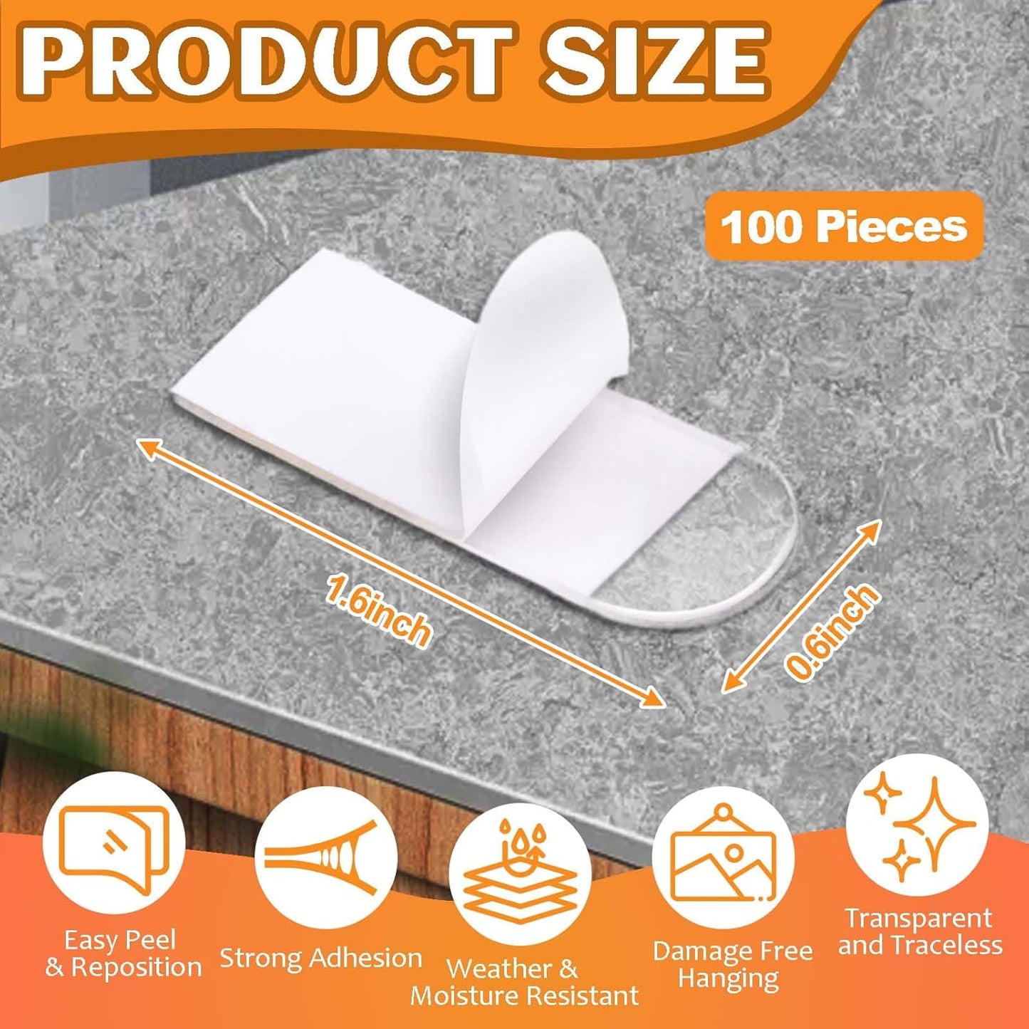 100pcs Clear Picture Hanging Strips,3m Invisible Refill Poster Sticker Heavy Duty Wall Hangers No Damage Removable Double Side Small Adhesive Tape for Hooks Decor Home Classroom Office 0.6"×1.6"