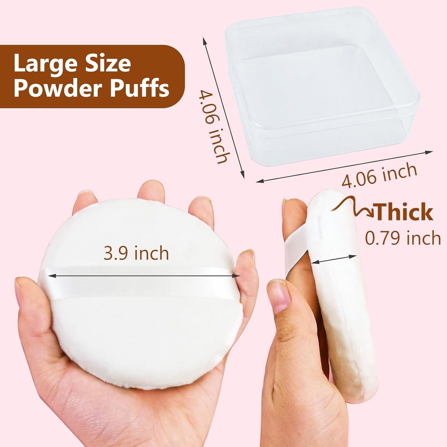 3 Pack Extra Large Body Powder Puff and Container, Soft Cotton Puffs 4.13 Inch Dusting Container with Washable Round for Woman Baby Face Loose Powde White-3 -