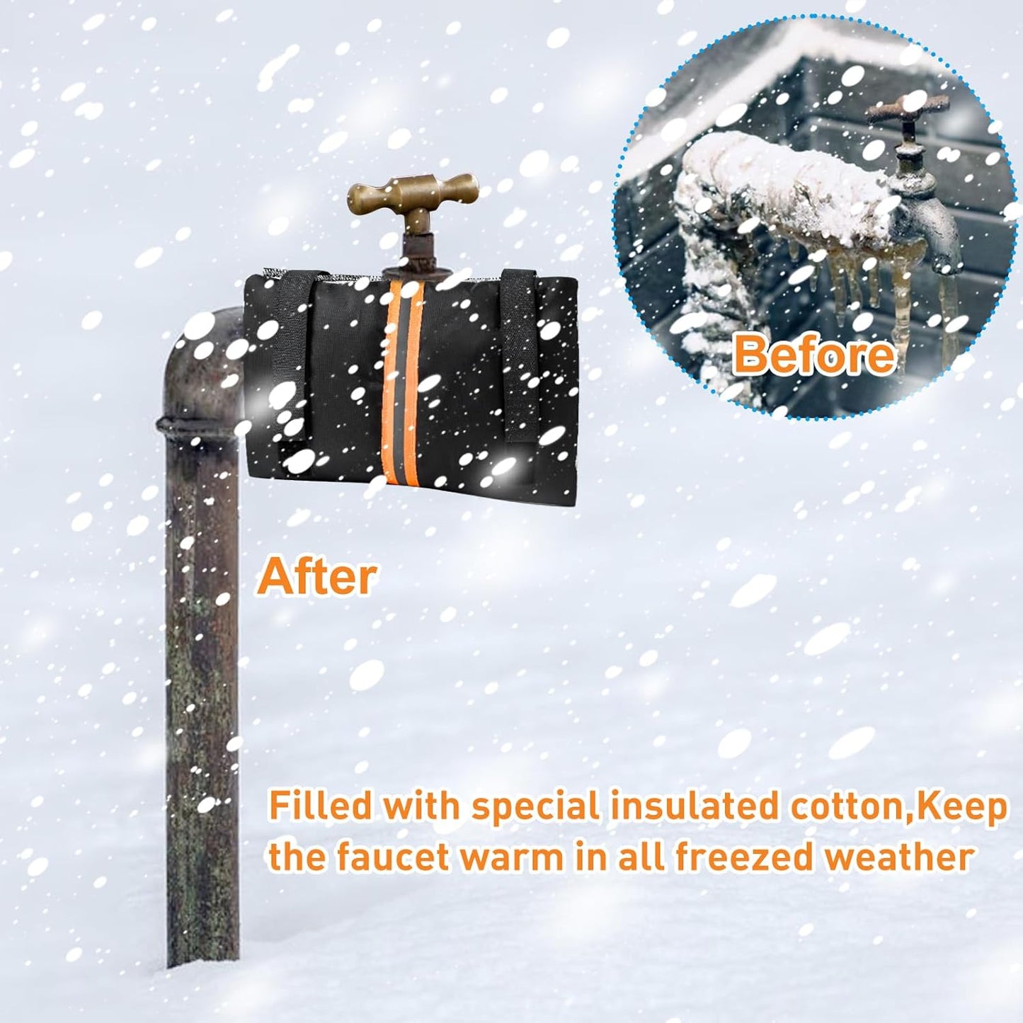 2Pcs Outdoor Faucet Covers for Winter Freeze Protection, Reusable Insulated Hose Bib Cover with Reflect Strip Waterproof Miser Water Insulation Socks Wrap Outside Garden Spigot Pipe -