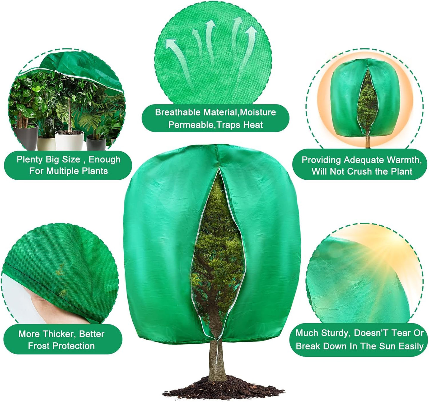 2pcs Huge Plant Covers Freeze Protection, 95"x83" Winter Tree Cover with Zipper Drawstring Thickened Frost Blanket Cloth Outside Plants Wrap Bag Garden for Potted Shrubs Flower Fruit