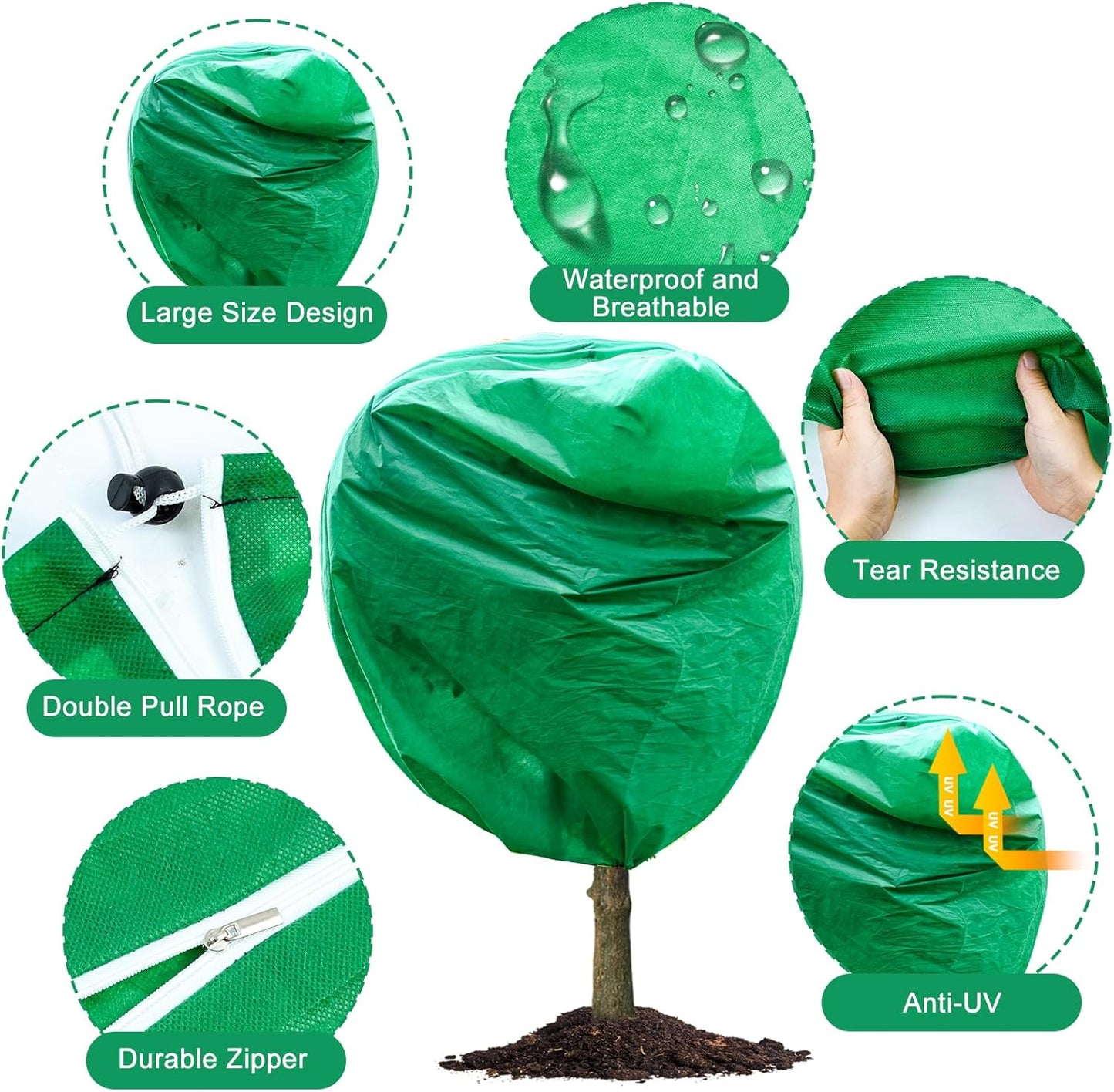 2pcs Huge Plant Covers Freeze Protection, 95"x83" Winter Tree Cover with Zipper Drawstring Thickened Frost Blanket Cloth Outside Plants Wrap Bag Garden for Potted Shrubs Flower Fruit