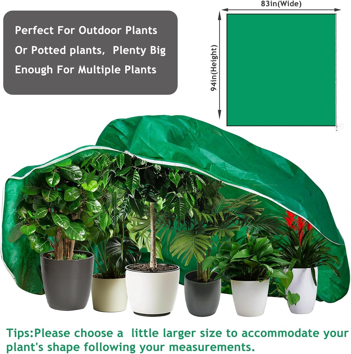 2pcs Huge Plant Covers Freeze Protection, 95"x83" Winter Tree Cover with Zipper Drawstring Thickened Frost Blanket Cloth Outside Plants Wrap Bag Garden for Potted Shrubs Flower Fruit