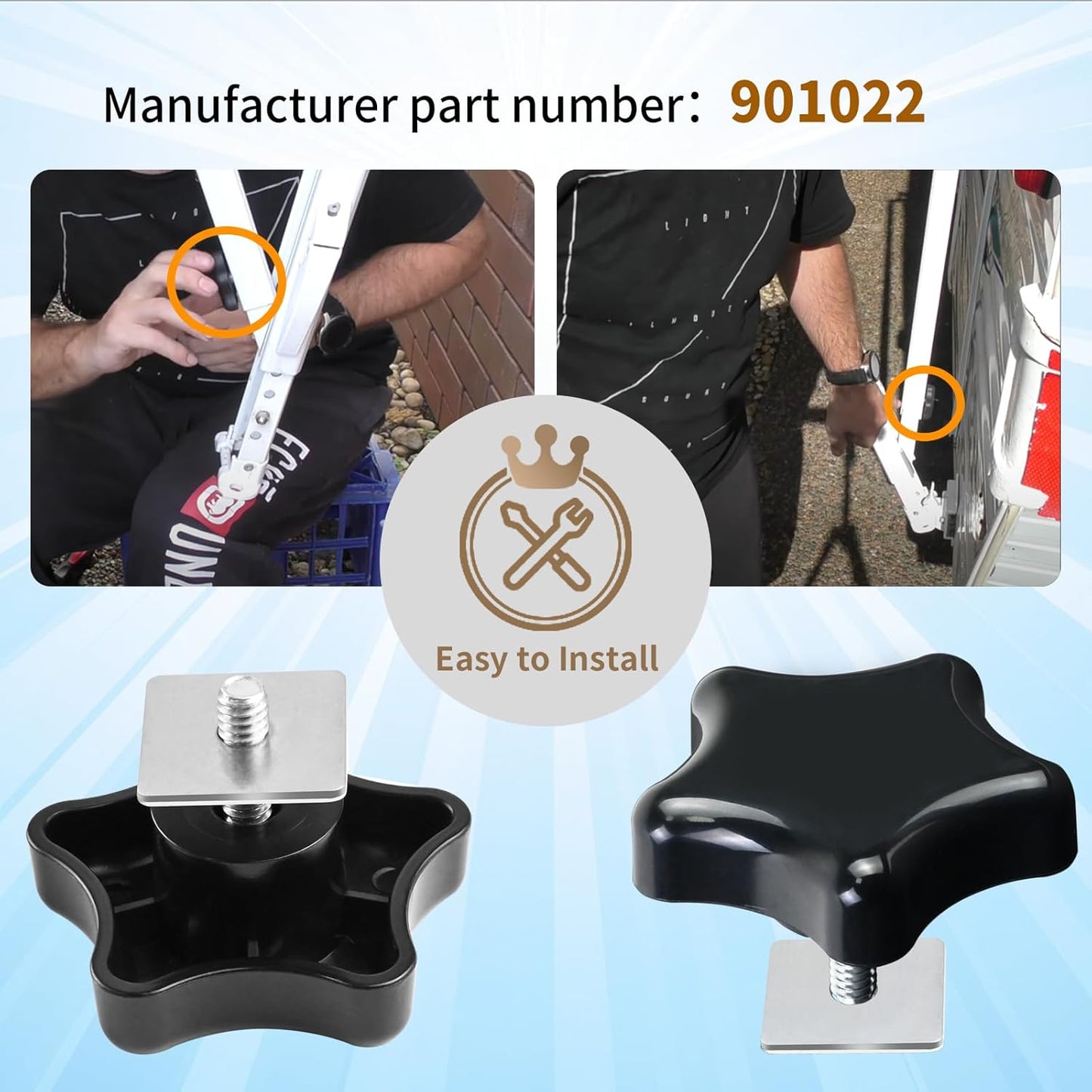 901022 Black RV Awning Brace Knob or Rafter Locking Knobs with Clamp fit Camper/RV/Motorhome -