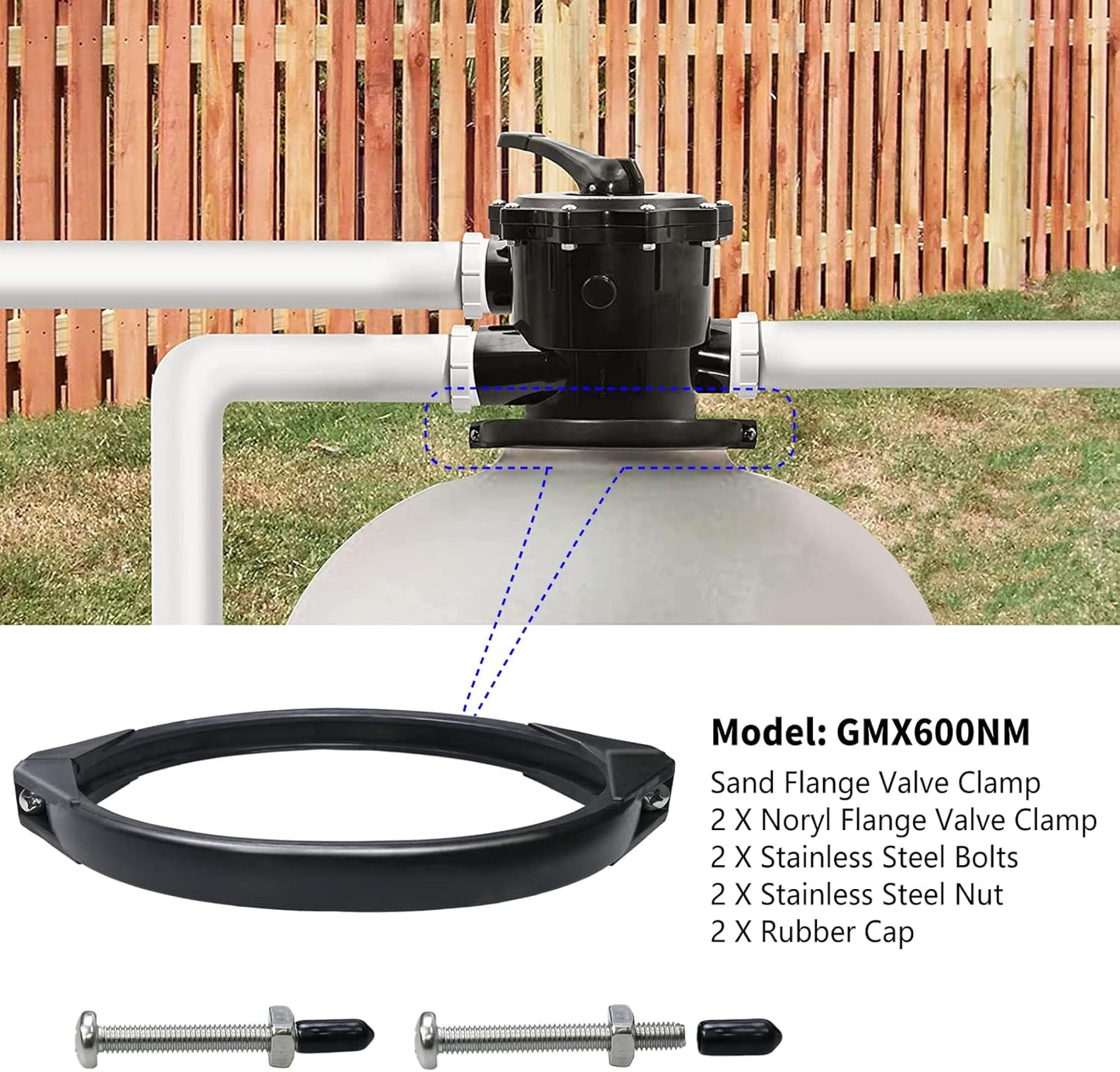 GMX600NM Noryl Flange Valve Clamp 8 to 8.5 inch,Compatible with Hayward S144T Pro Series Above Ground In Pool Sand Filter,For models S164T S166T S180T S210T S210S S220T S220T2 S230T S244T -
