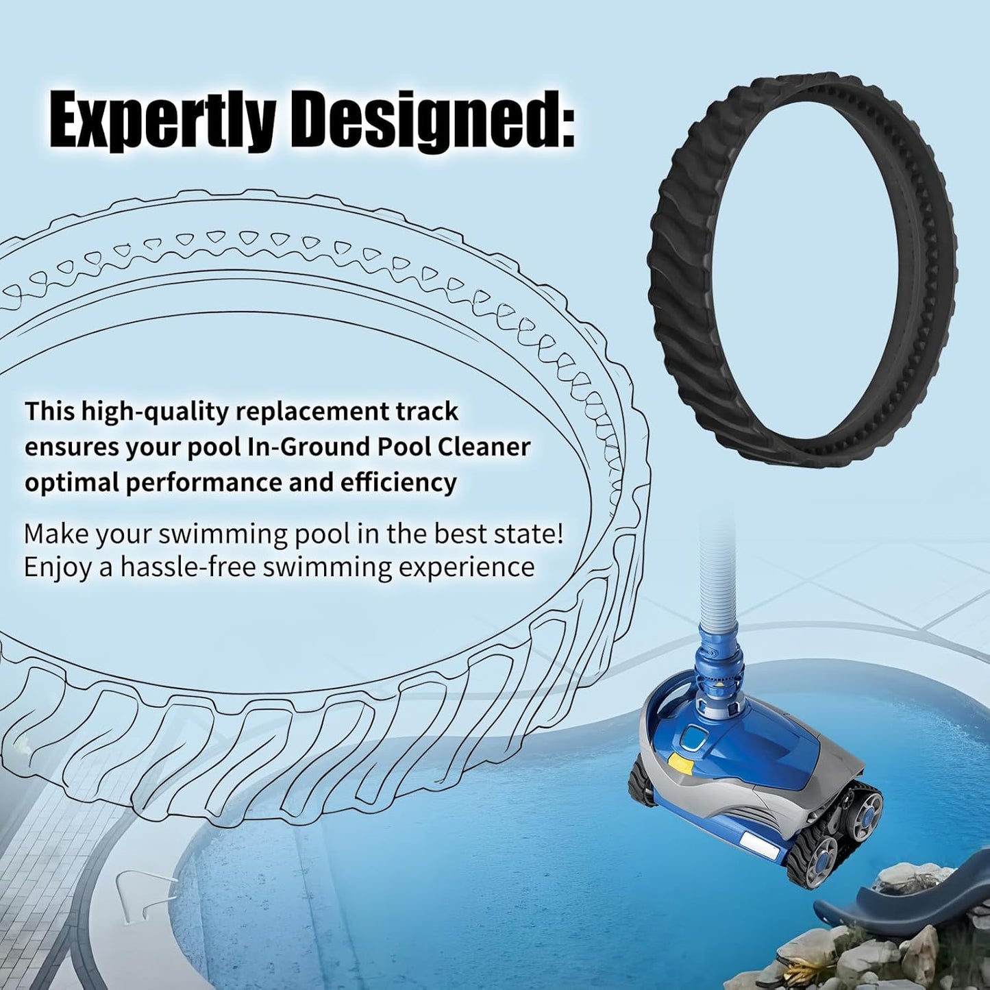4PCS Pool Cleaner Tracks R0526100 Compatible with Zodiac MX8 / MX6 Elite Models In-Ground Sweeper, Heavy Duty Rubber Tires Baracuda Cleaners, Treads -