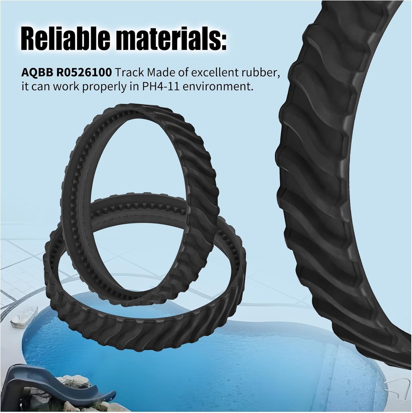 4PCS Pool Cleaner Tracks R0526100 Compatible with Zodiac MX8 / MX6 Elite Models In-Ground Sweeper, Heavy Duty Rubber Tires Baracuda Cleaners, Treads -