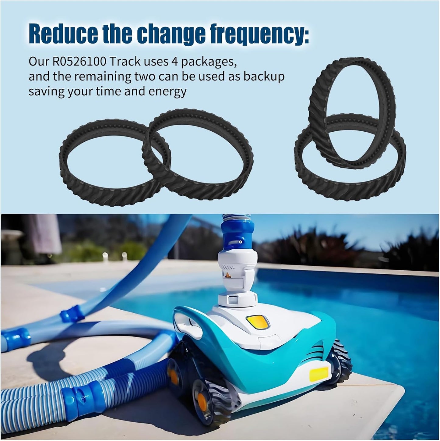 4PCS Pool Cleaner Tracks R0526100 Compatible with Zodiac MX8 / MX6 Elite Models In-Ground Sweeper, Heavy Duty Rubber Tires Baracuda Cleaners, Treads -