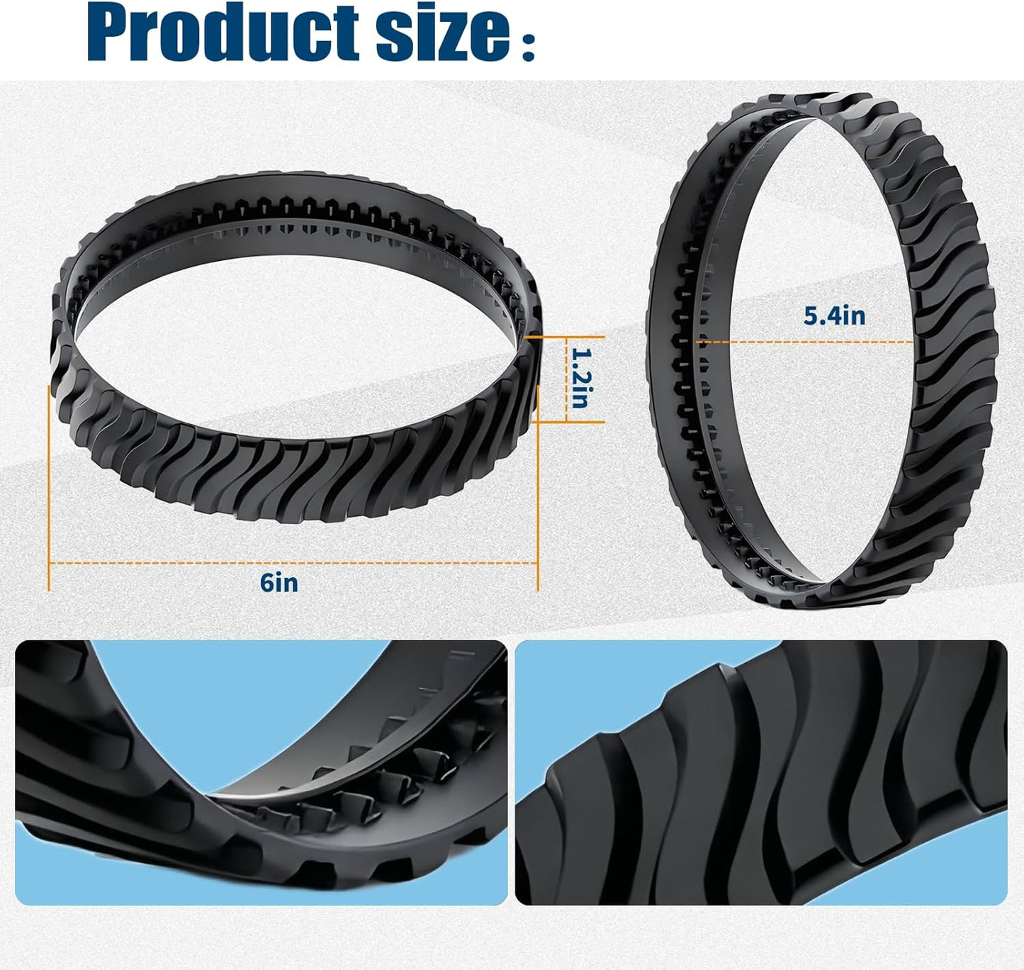 4PCS Pool Cleaner Tracks R0526100 Compatible with Zodiac MX8 / MX6 Elite Models In-Ground Sweeper, Heavy Duty Rubber Tires Baracuda Cleaners, Treads -