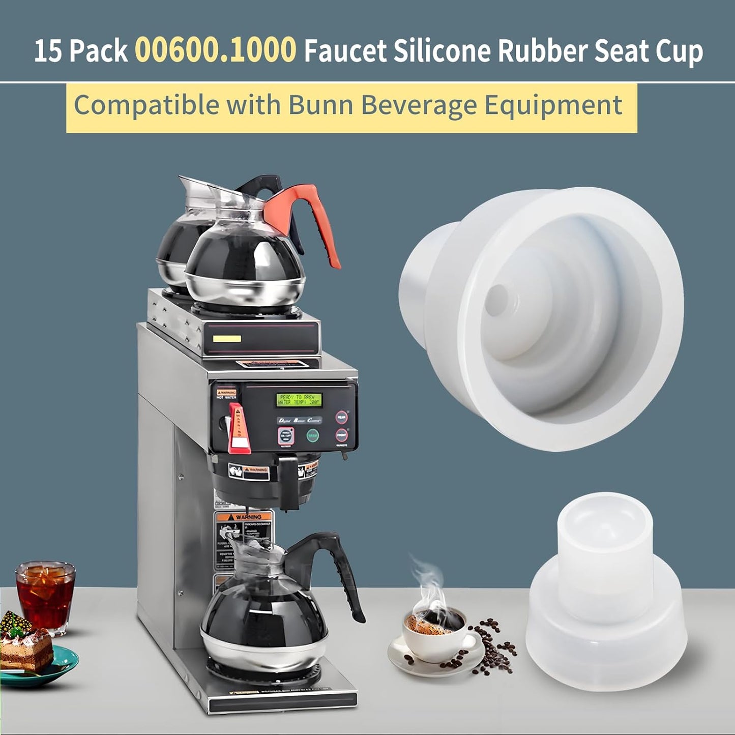 15 Pack 00600.1000 Faucet Silicone Seat Cup Compatible with Bunn Tea Maker Coffee Maker,Tea urns Nozzles Replacment Parts,Fits 1GDSG and Digital TF Server Series Brewers Warmers. -