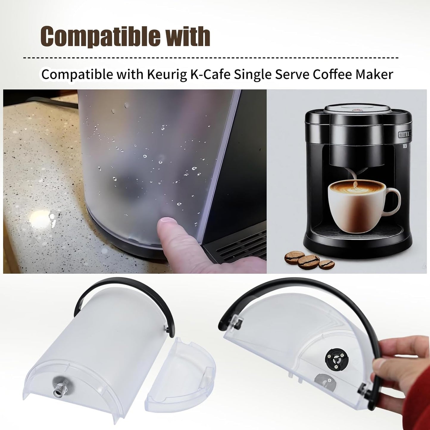 Water Reservoir Compatible with Keurig K-Cafe Single Serve Coffee Latte & Cappuccino Maker,Fit for Special Edition K83 and K84 Maker,Water Tank About 42 OZ w/Lid (Black handle) Black -