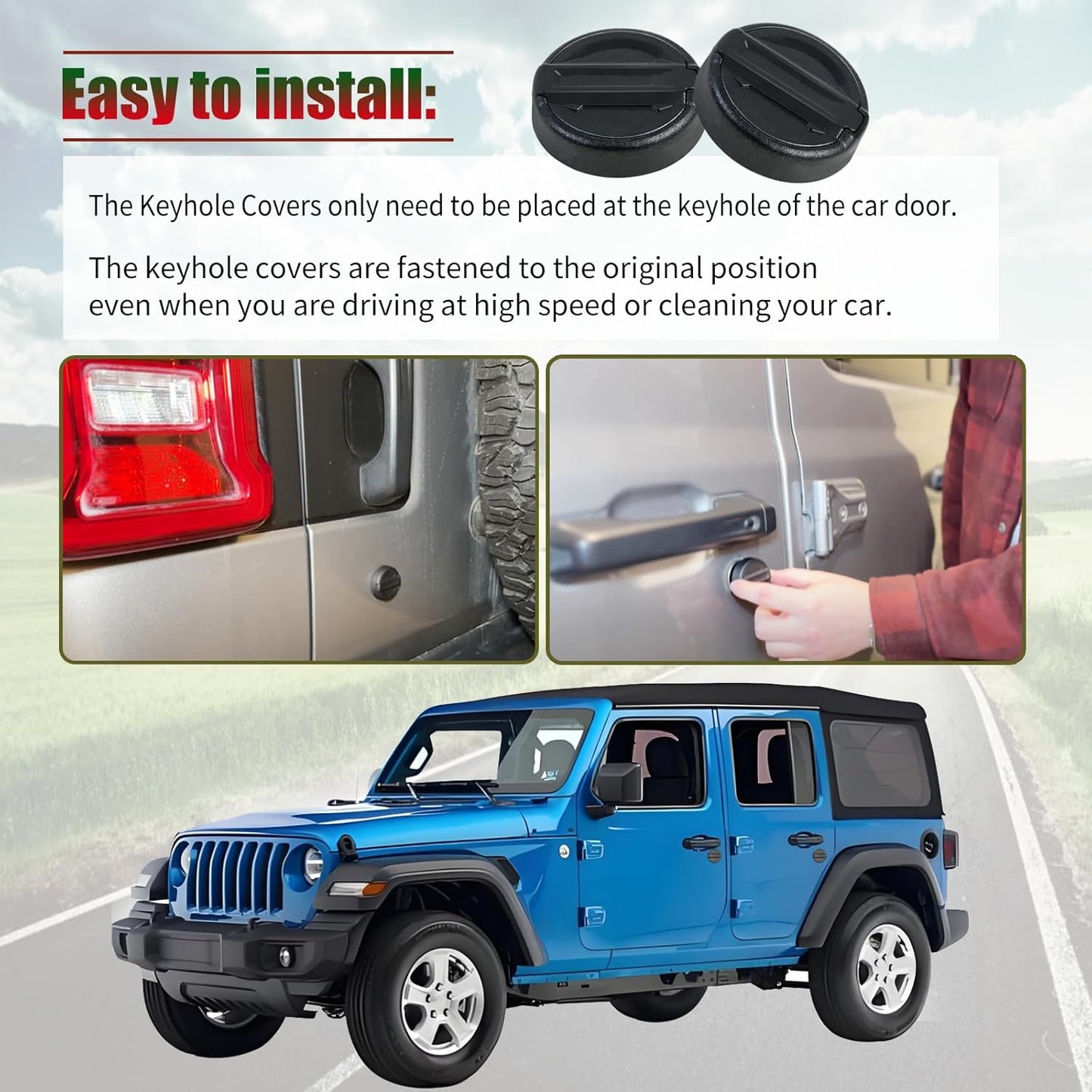 Magnet Keyhole Covers Compatible with Jeep Wrangler JL 4XE JK and Gladiator JT Front Door 2018-2025, Strong Magnetic Decor Cover, Gas Cap Key Hole Cover Doors Lock Protection -