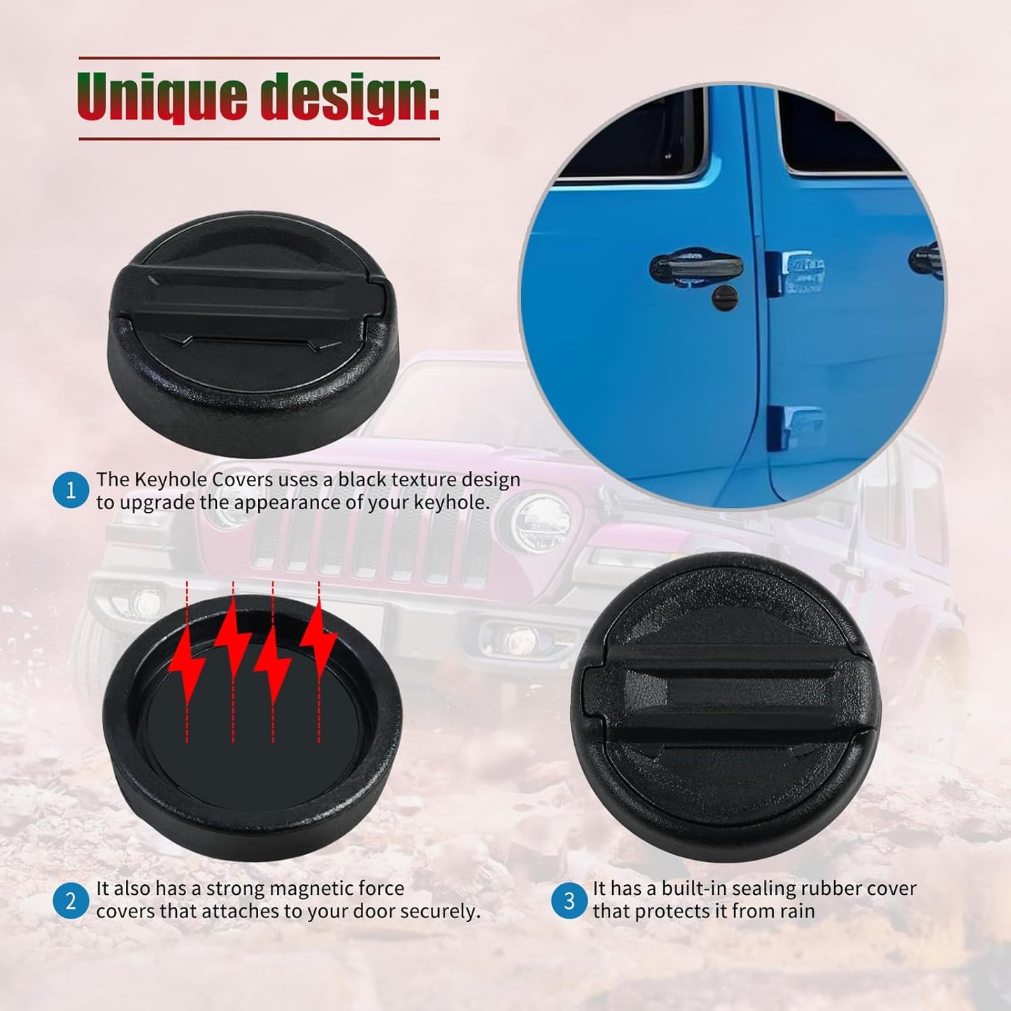 Magnet Keyhole Covers Compatible with Jeep Wrangler JL 4XE JK and Gladiator JT Front Door 2018-2025, Strong Magnetic Decor Cover, Gas Cap Key Hole Cover Doors Lock Protection -