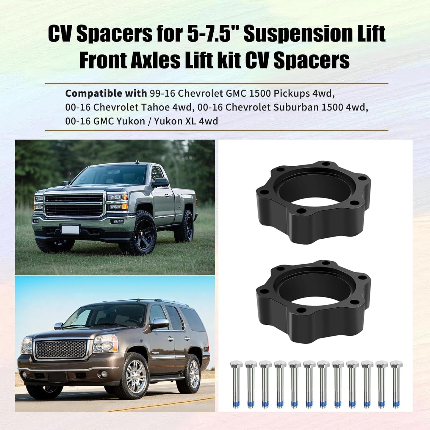 CV Spacers for 5-7.5" Suspension Lift,Front Axles Lift kit Compatible with 99-16 Chevrolet GMC 1500 Pickups 4wd,00-16 Tahoe Suburban 4wd -