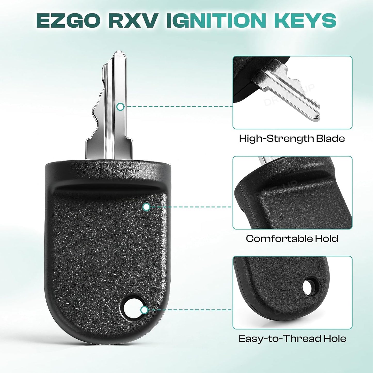 Ignition Key Switch W/2 Keys for EZGO Electric RXV 2008-Up, OEM 605637 605946 609680 (Set of 2 Keys) Set -