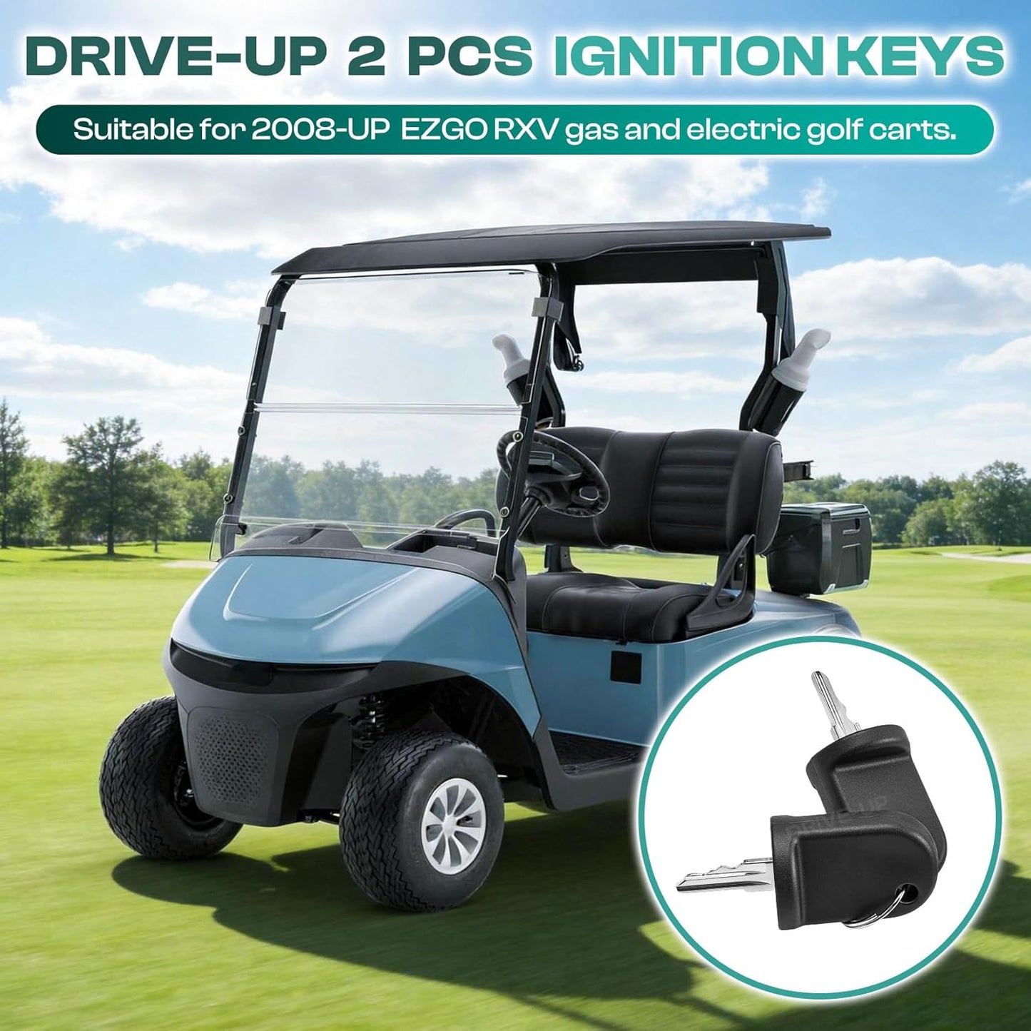 Ignition Key Switch W/2 Keys for EZGO Electric RXV 2008-Up, OEM 605637 605946 609680 (Set of 2 Keys) Set -