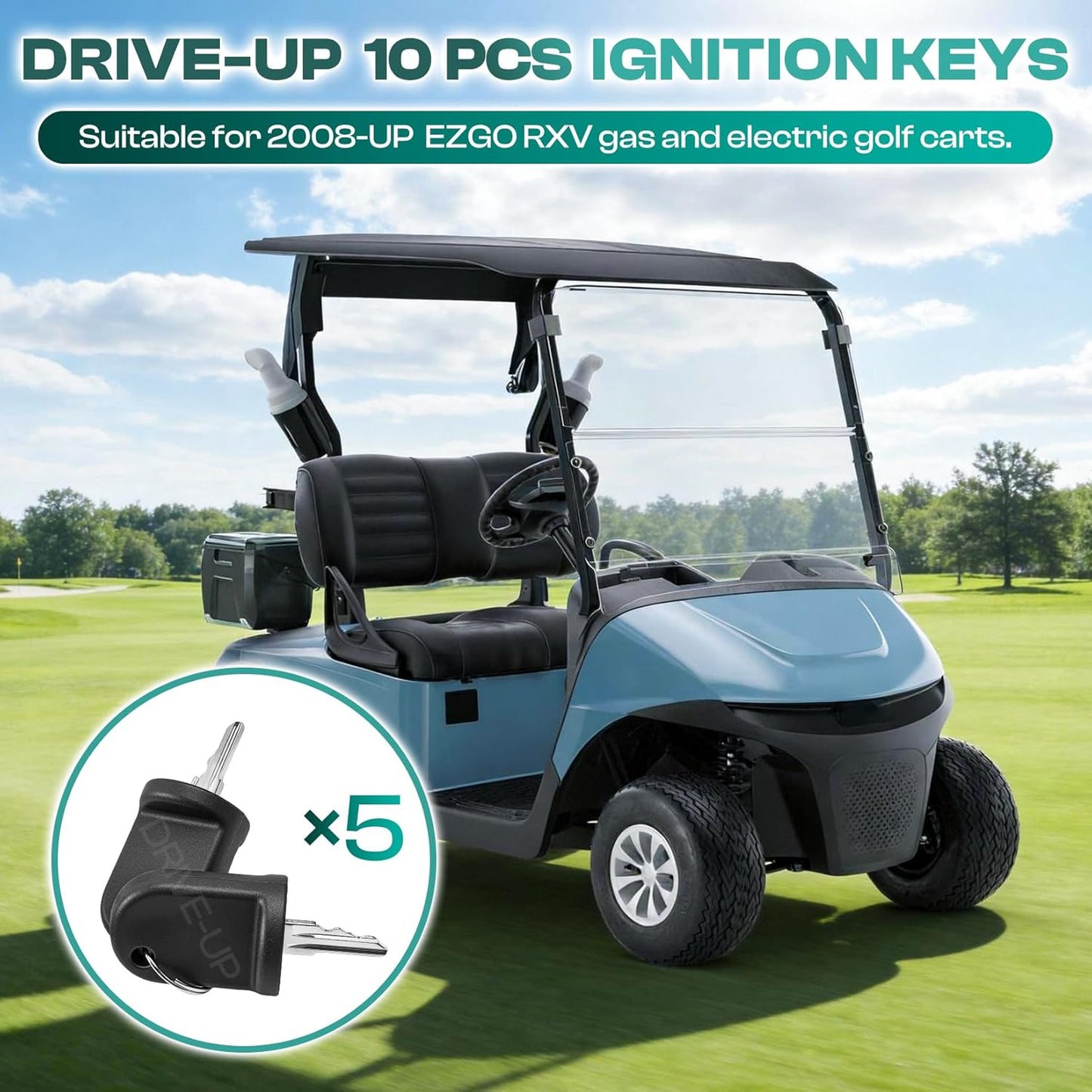 Golf Cart Ignition Keys Suitable for 2008-Up EZGO RXV, 10 PCS -