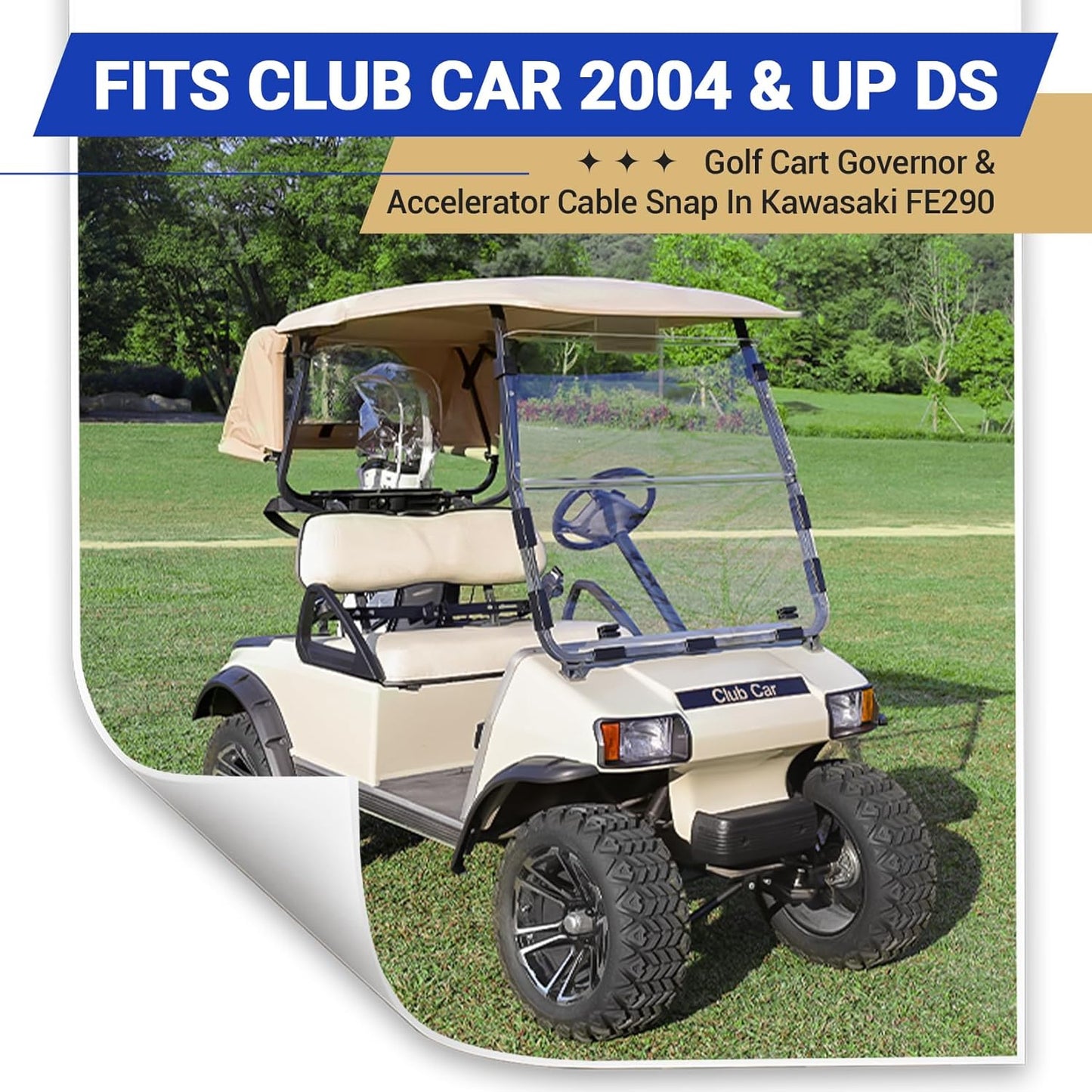Golf Cart Governor and Accelerator Cable Kit for Club Car DS 2004- Up Snap in Kawasaki FE290 Replace OEM 102336101 102336001 -