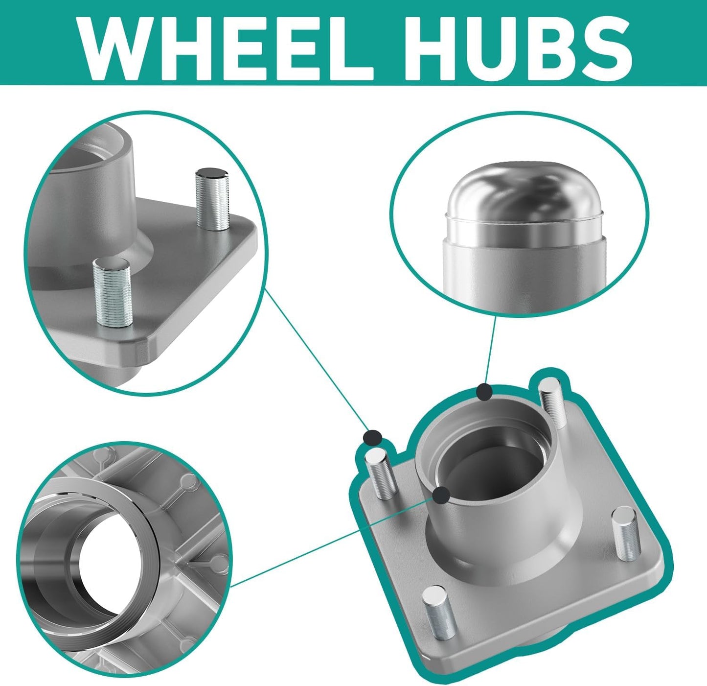 Club Car DS Front Hub Assembly, Golf Cart Wheel with Bearings Seals Kit for 1981-2003 Gas and Electric Carts, OEM 1011892 -