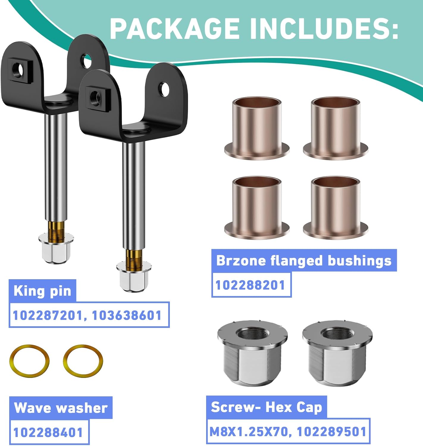 Club Car Precedent Kin Pin, Golf Cart Front End King Pin Repair Kit for 2004-Up Gas and Electric Carts, Replaces OEM 102287201 103638601 103638801 -