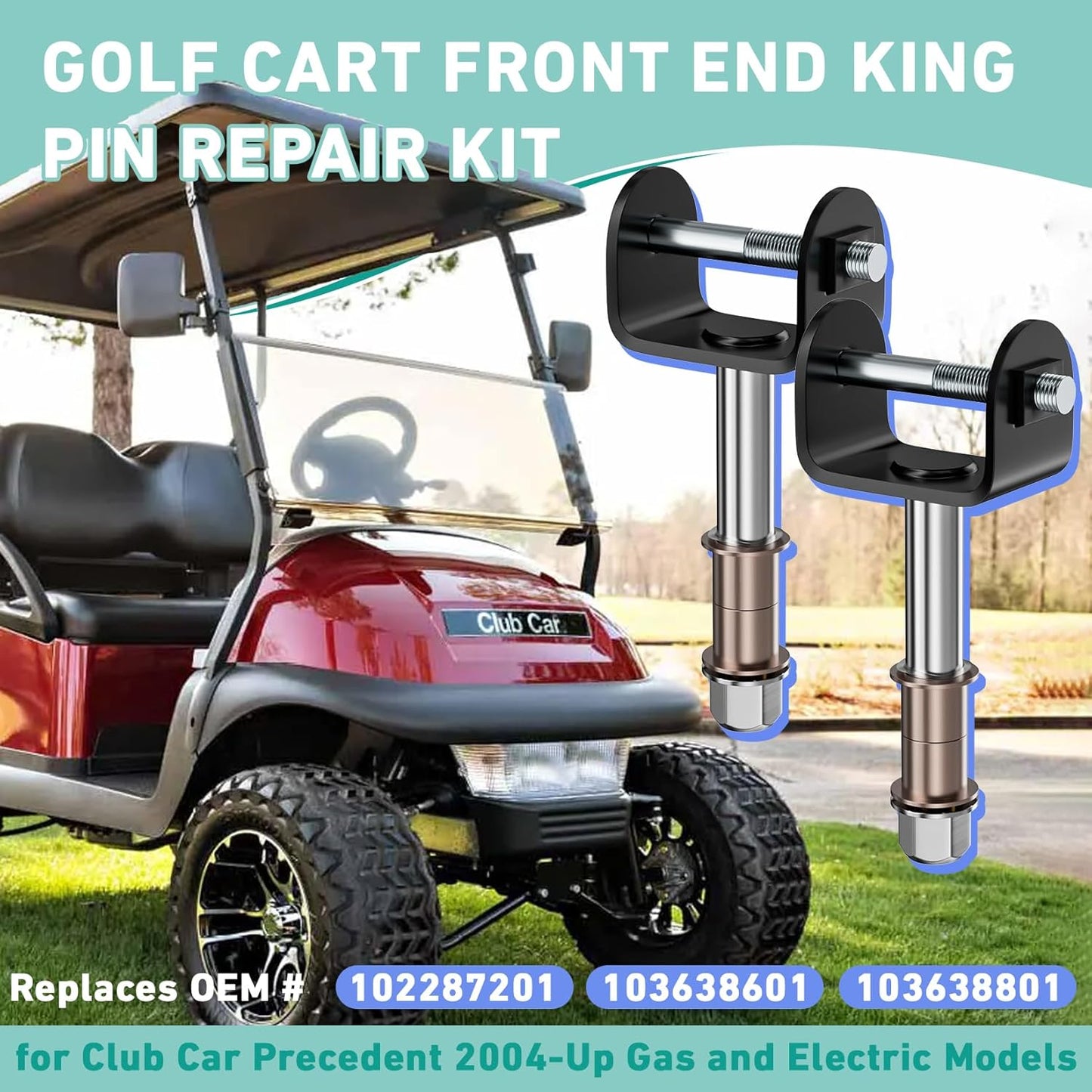 Club Car Precedent Kin Pin, Golf Cart Front End King Pin Repair Kit for 2004-Up Gas and Electric Carts, Replaces OEM 102287201 103638601 103638801 -