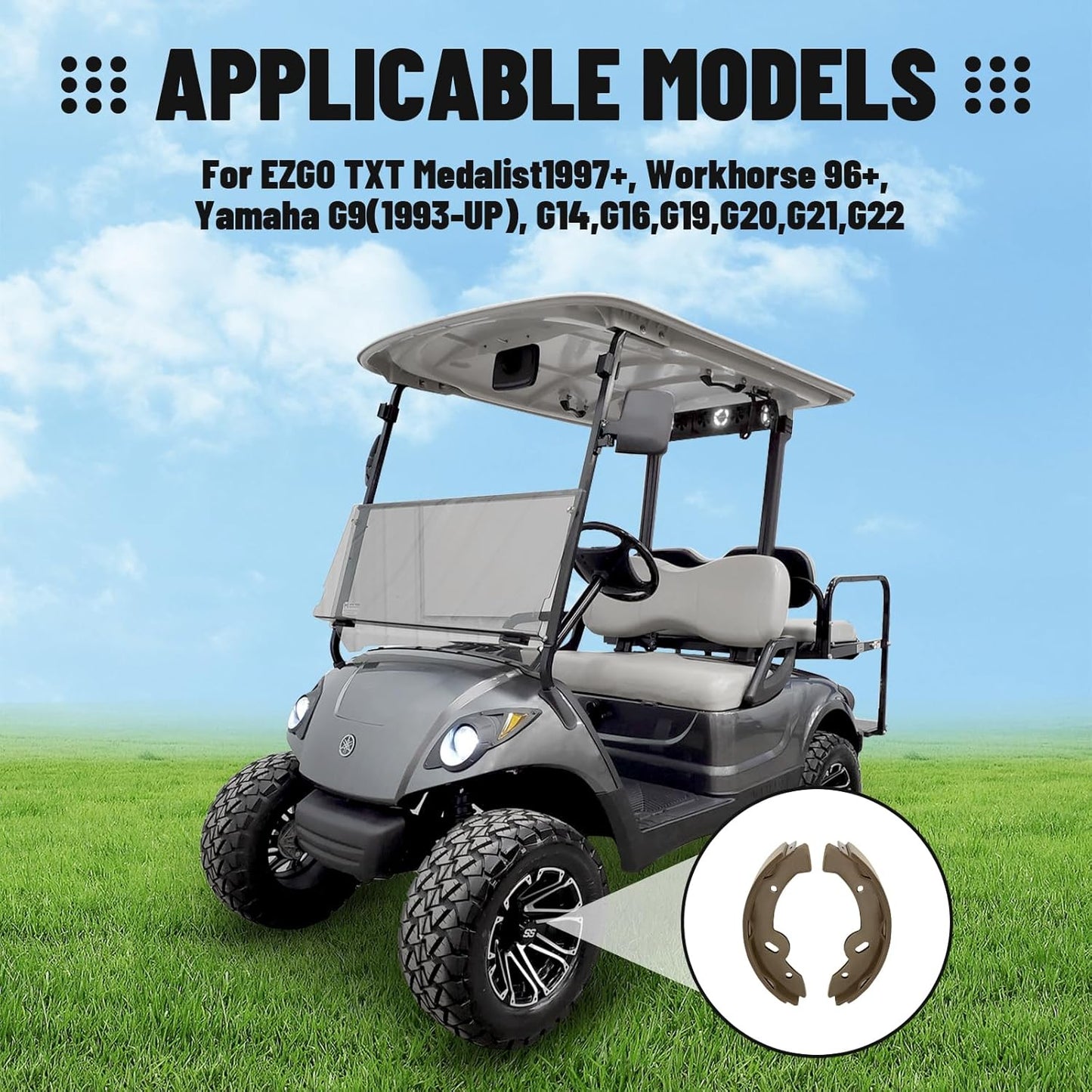 Golf Cart Brake Shoes for EZGO Medalist TXT 1997-Up, Workhorse 1996-Up, Yamaha G14-G22 94-06 Models OEM 27943G01 70795G01 -